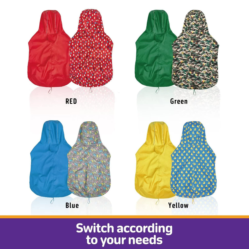 Dog Raincoat Reversible, Single Side Slicker Poncho Adjustable Waterproof Dog Rain Jacket with Leash Hole/Reflective Stripe Hooded Snowproof Windproof Clothes.