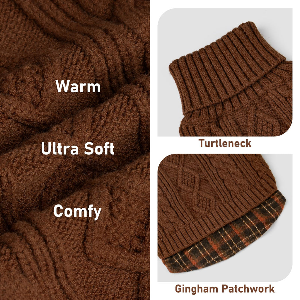 Premium Dog Sweater Soft Pullover Dog Sweaters for Small Dogs Male Stretchy Knitwear Cat Clothes Warm Turtleneck Small Dogs Sweater with Gingham Patchwork Comfy Pet Coat for Fall Winter Cold Weather