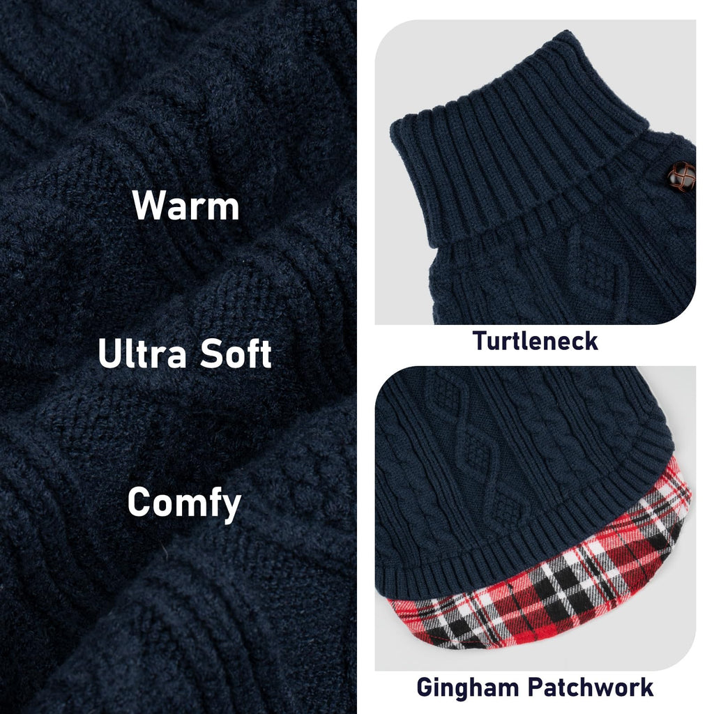 Premium Dog Sweater Soft Pullover Dog Sweaters for Small Dogs Male Stretchy Knitwear Cat Clothes Warm Turtleneck Small Dogs Sweater with Gingham Patchwork Comfy Pet Coat for Fall Winter Cold Weather