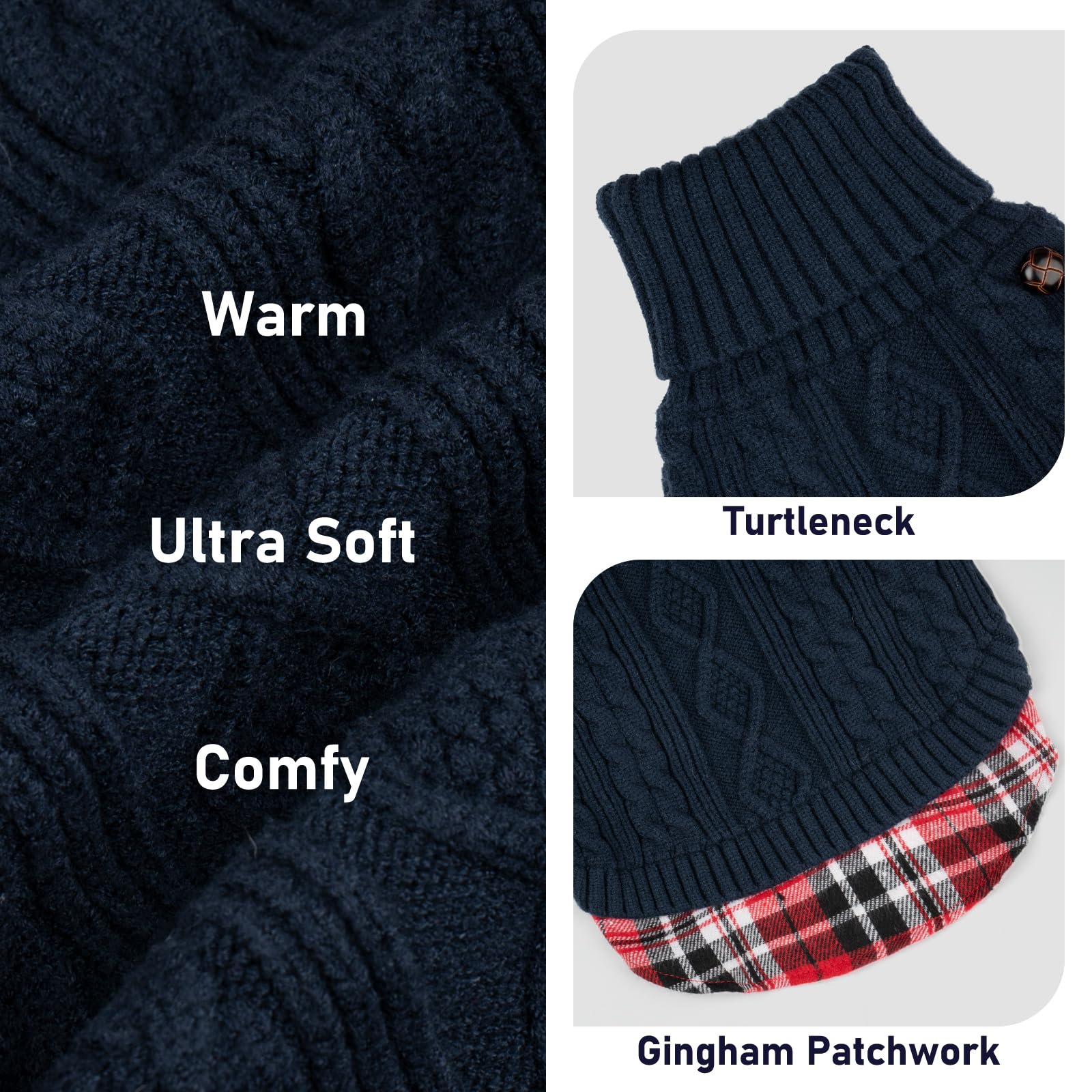Premium Dog Sweater Soft Pullover Dog Sweaters for Small Dogs Male Stretchy Knitwear Cat Clothes Warm Turtleneck Small Dogs Sweater with Gingham Patchwork Comfy Pet Coat for Fall Winter Cold Weather