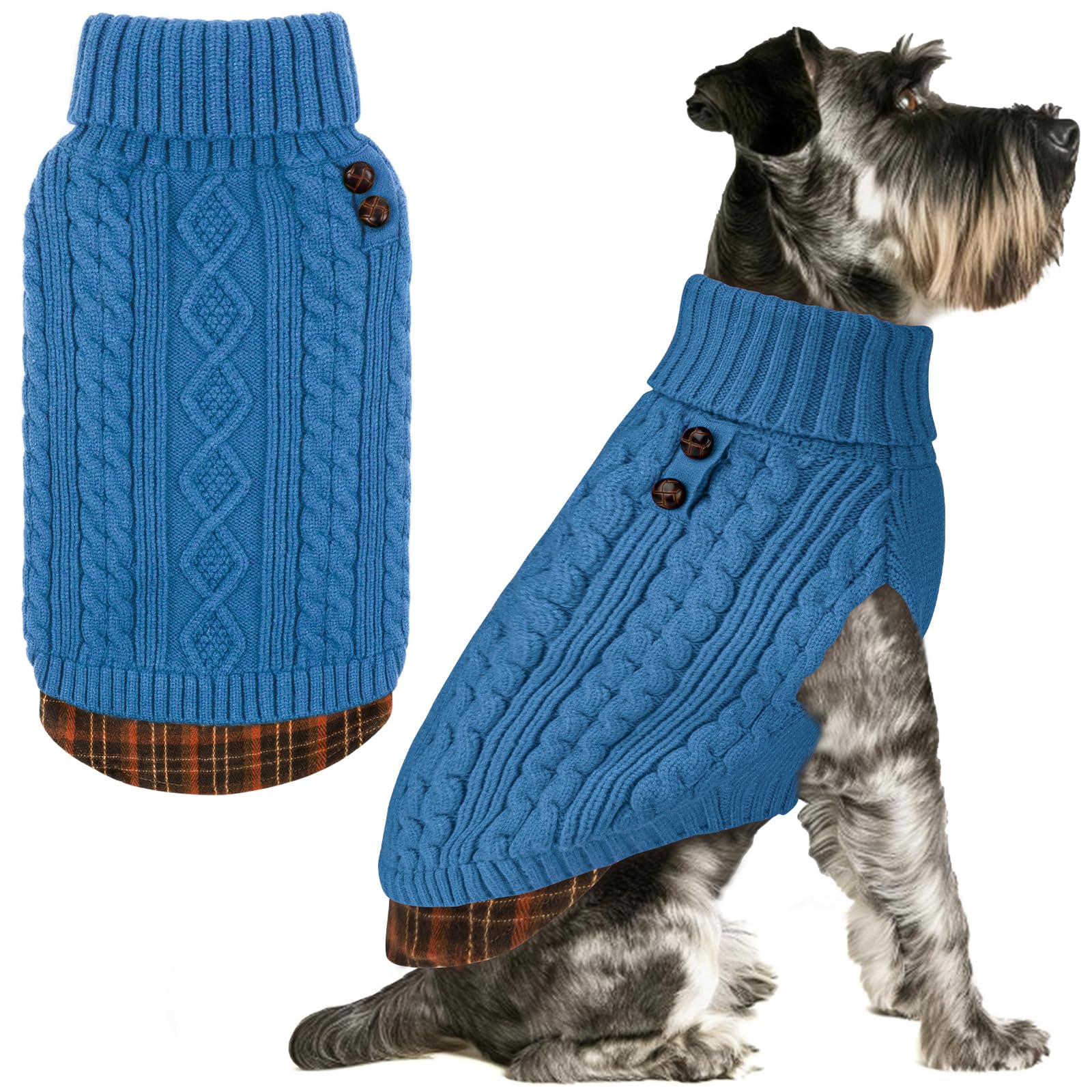 Premium Dog Sweater Soft Pullover Dog Sweaters for Small Dogs Male Stretchy Knitwear Cat Clothes Warm Turtleneck Small Dogs Sweater with Gingham Patchwork Comfy Pet Coat for Fall Winter Cold Weather