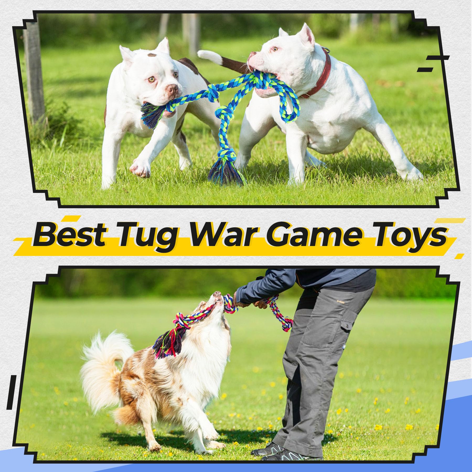 Tough Dog Rope Toys for Aggressive Chewers, Tough Tug of War Dog Toys for Large, Medium & Small Dogs – 5 Pack Including 2 Ropes & 3 Supplies