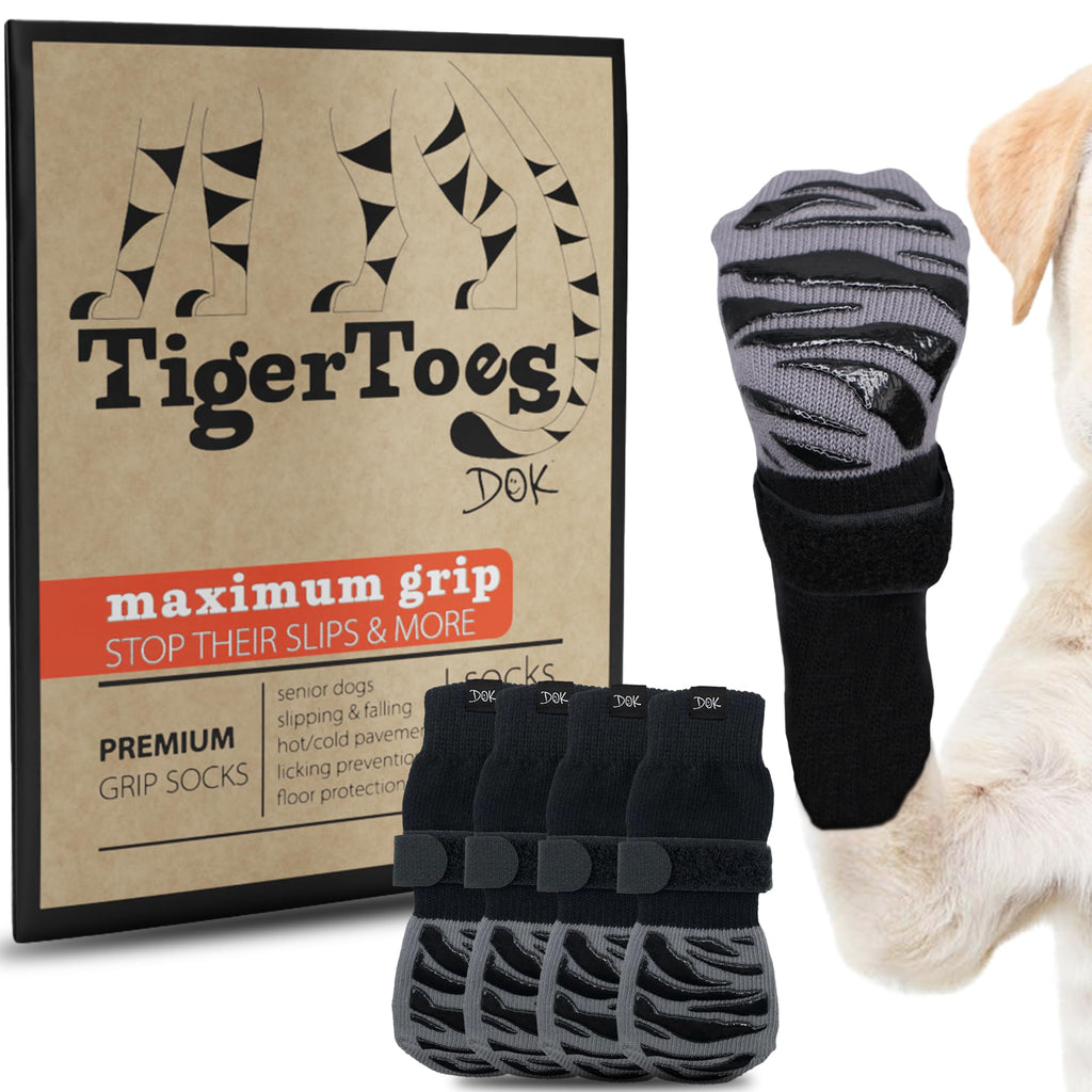TigerToes Premium Non-Slip Dog Socks for Hardwood Floors - Extra-Thick Grip That Works Even When Twisted - Prevents Licking, Slipping, and Great for Dog Paw Protection