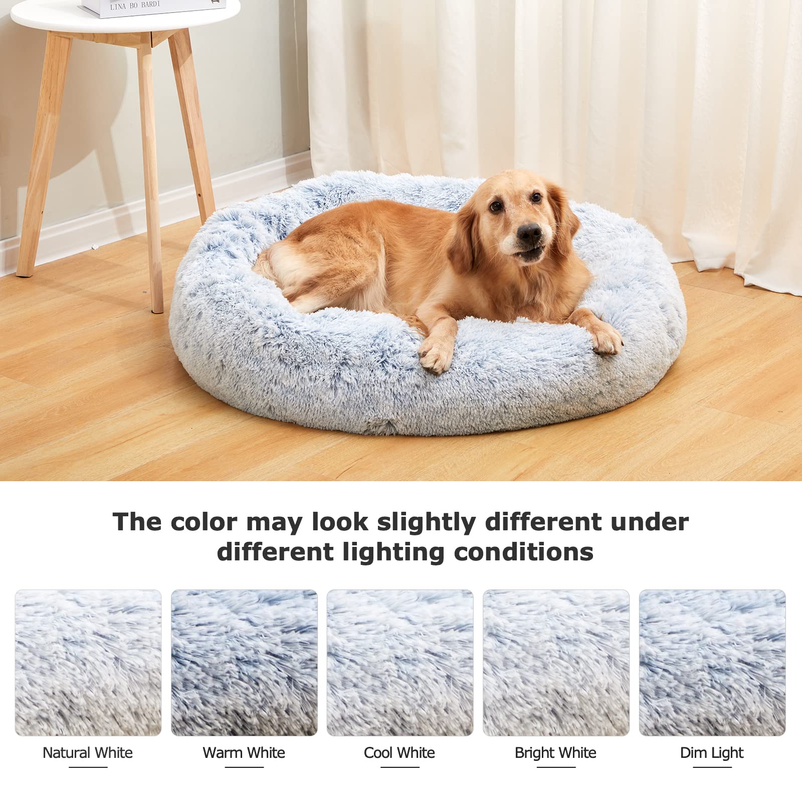 Calming Donut Dog Bed for Extra Large Dogs, Round Plush Bed with Non-Slip Bottom
