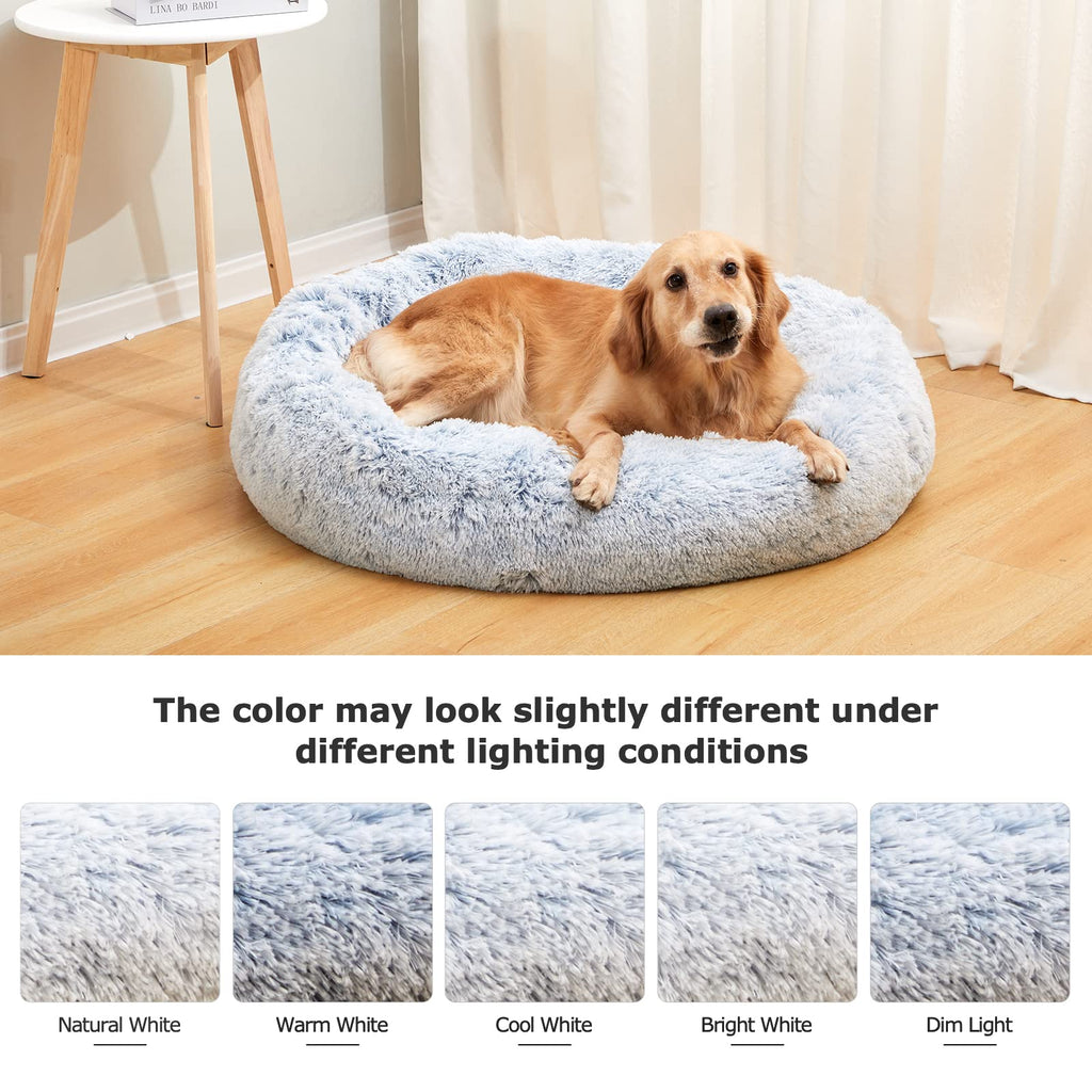 Calming Donut Dog Bed for Extra Large Dogs, Round Plush Bed with Non-Slip Bottom