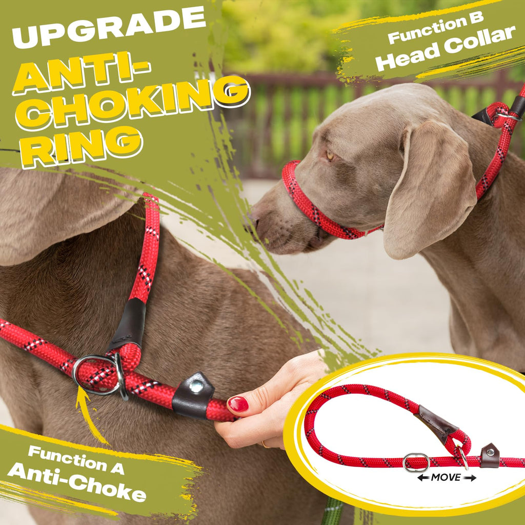 Durable Slip Lead Dog Leash, Heavy Duty Dog Loop Leashes, Comfortable Strong Rope Slip Leash for Large Medium Dogs, No Pull Pet Training Lead with Highly Reflective
