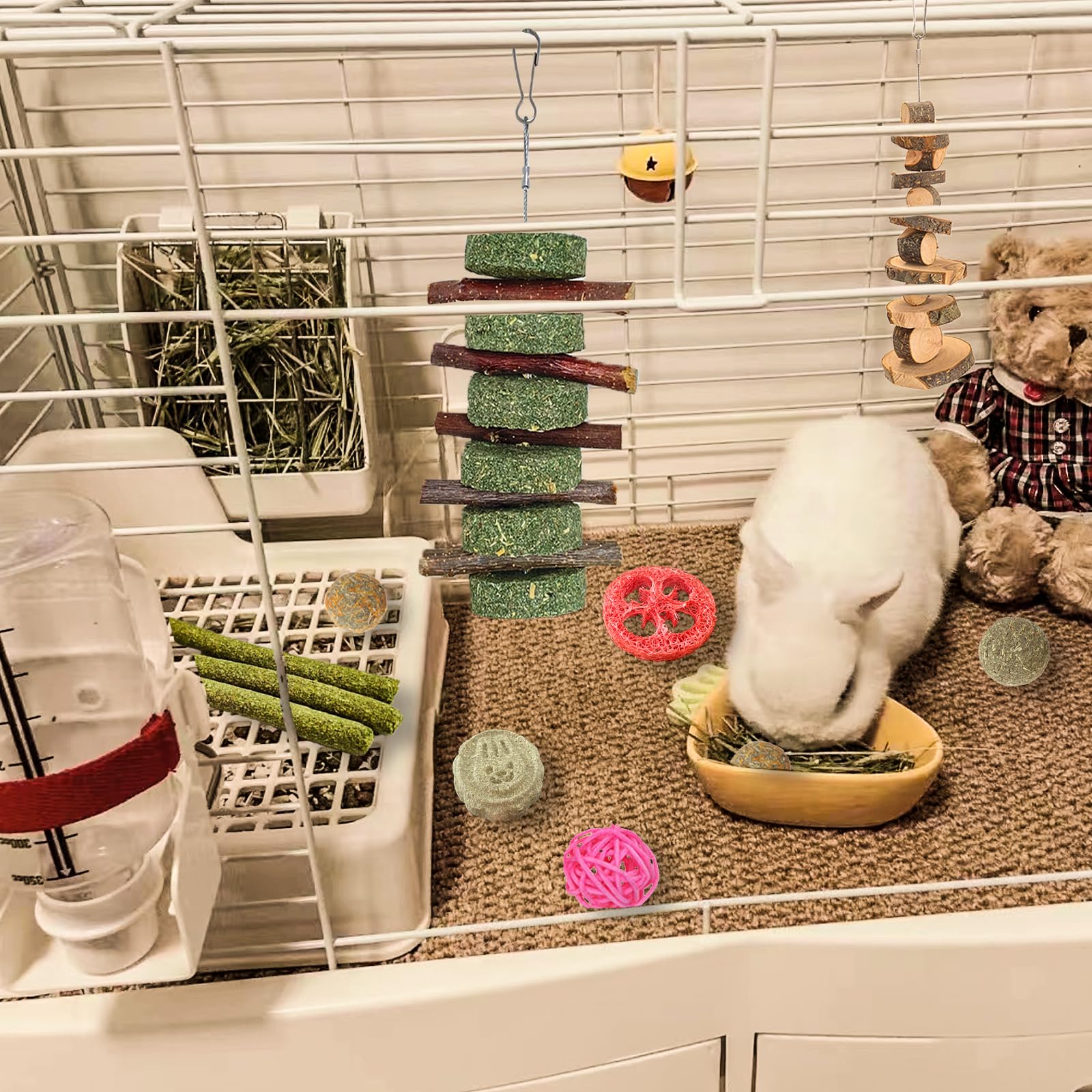 20 PCS Bunny Chew Toys for Teeth, Natural Rabbit Toys Apple Wood Grass Timothy Sticks Chew and Treat for Guinea Pigs Hamster Chinchillas