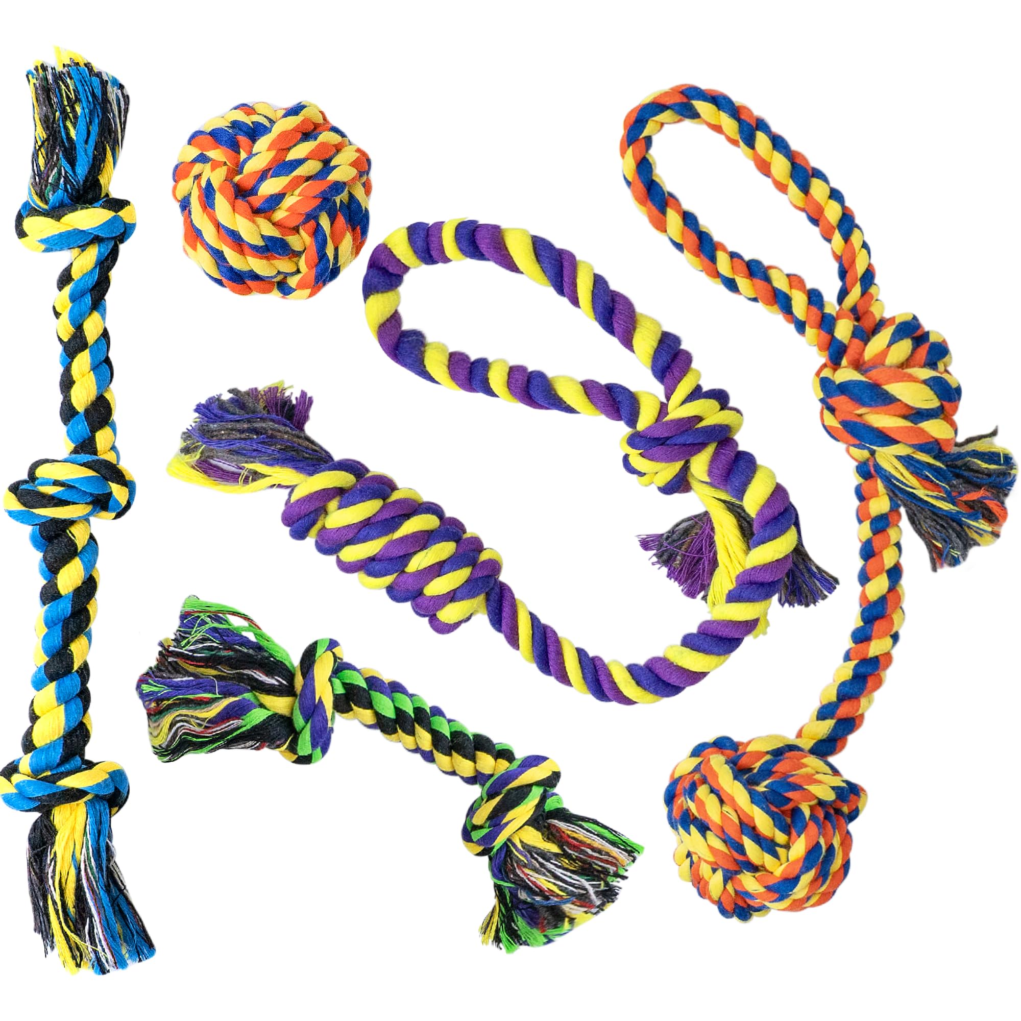 Large Tough Chew Toys for Aggressive Chewers Large Breed,Heavy Duty Dental Rope Toys Kit for Medium Dogs,5 Knots Indestructible Cotton Puppy Teething Chew Tug Toy Set of 9