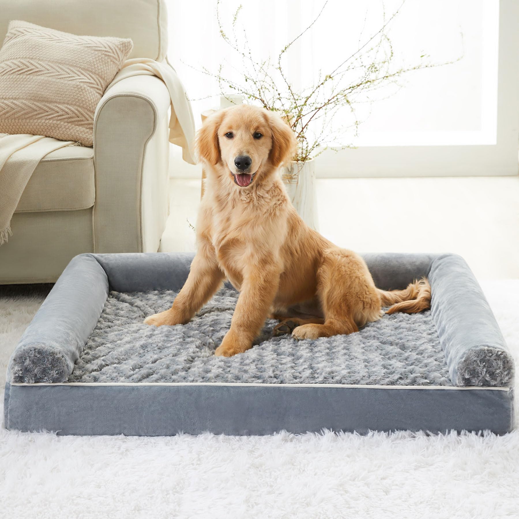 BFPETHOME Dog Beds for Large Dogs, Orthopedic Dog Bed for Medium Large Dogs,Big Waterproof Couch Pet Bed with Removable Washable Cover