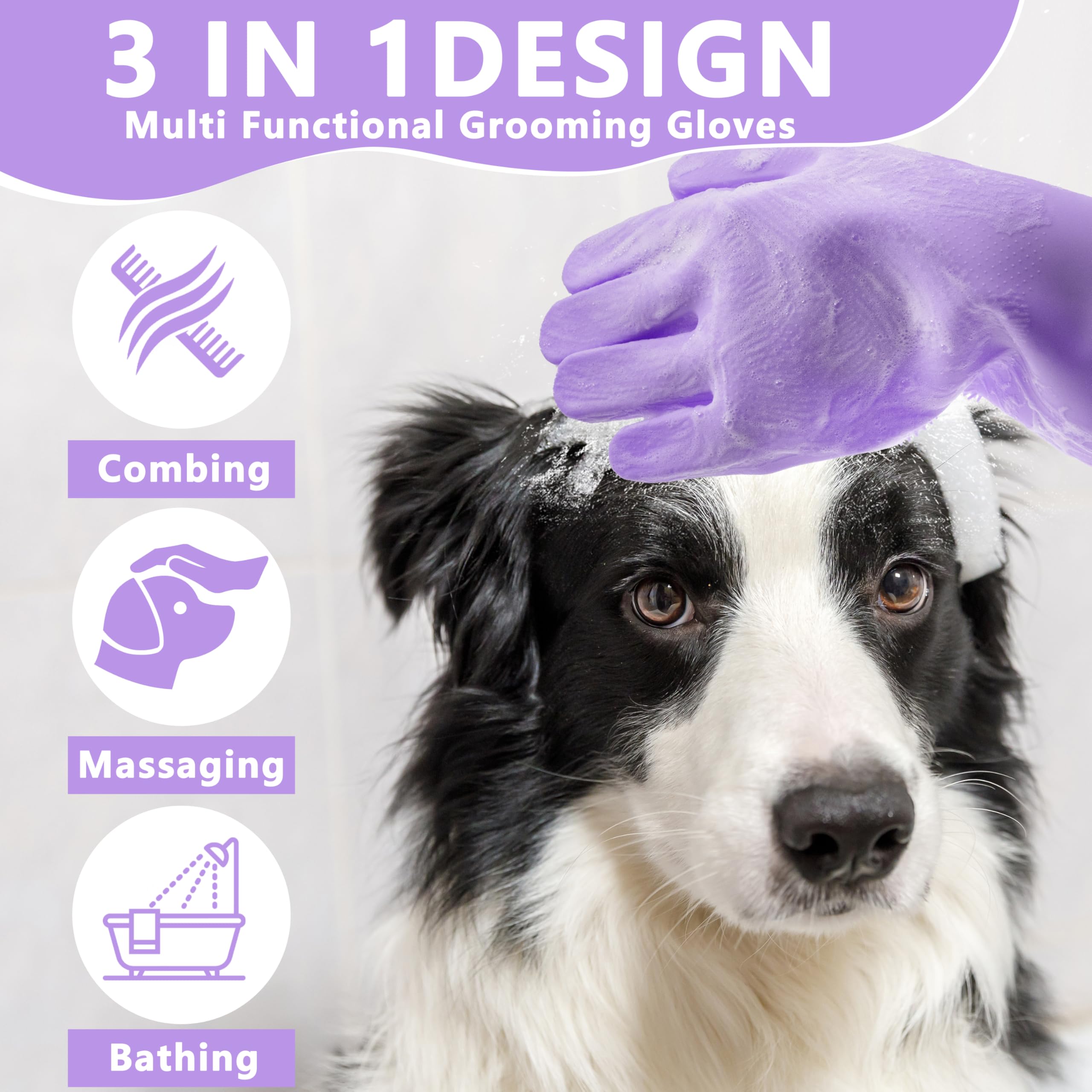 Pet Grooming Gloves—Heat Resistant Dog Washing Gloves with High-Density Teeth, Dog Bath Scrubber with Enhanced Five Finger Design, Silicone Gloves for Dogs and Cats Bathing, Massage (Blue)