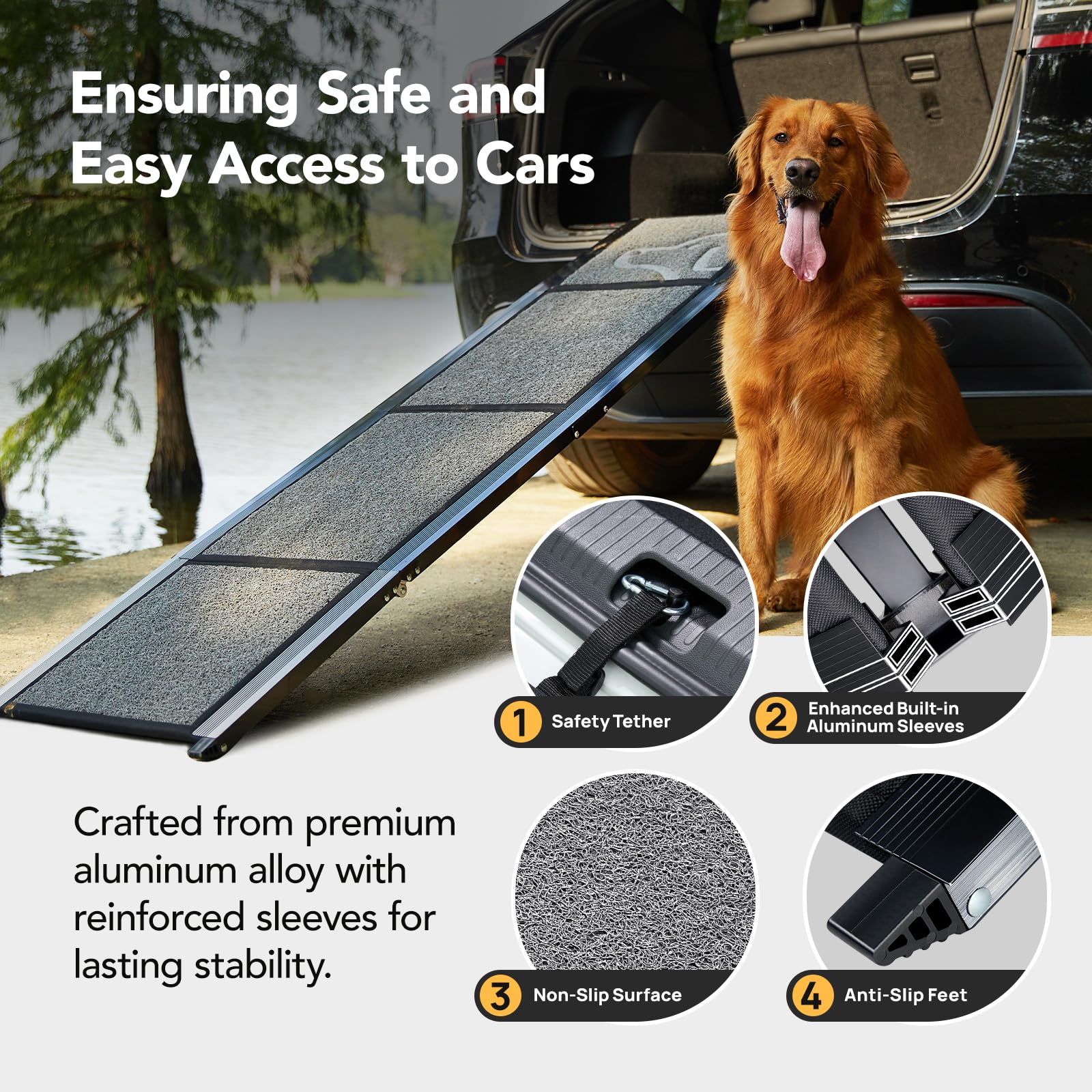Dog Ramp for Car 63" Long & 17" Wide Portable Dog Ramps for Large Dogs with Non-Slip Rug Surface Dog Car Ramp for SUV Car & Truck, Folding Dog Ramp Up to 250LBS