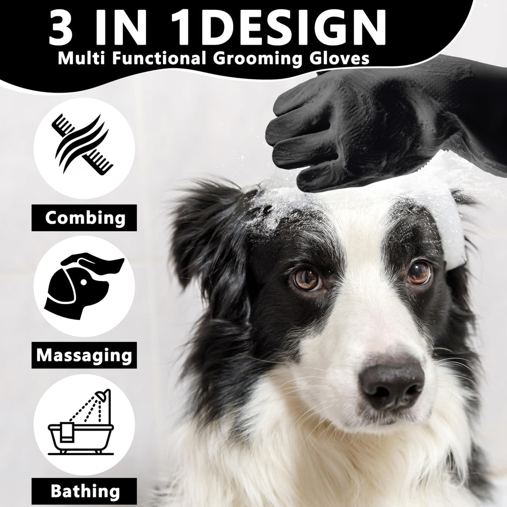 Pet Grooming Gloves—Heat Resistant Dog Washing Gloves with High-Density Teeth, Dog Bath Scrubber with Enhanced Five Finger Design, Silicone Gloves for Dogs and Cats Bathing, Massage (Blue)