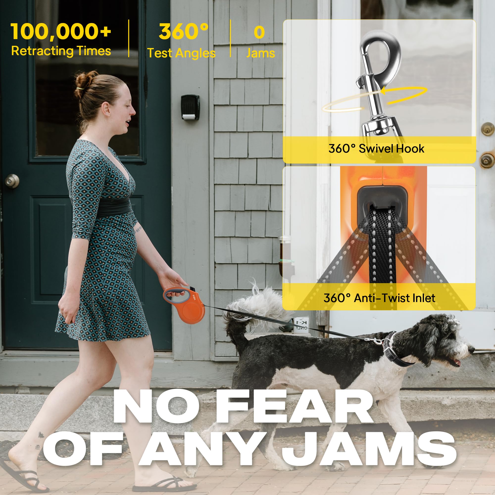 Retractable Dog Leash, 16 ft Dog Walking Leash for Small Dogs up to 26 lbs, 360° Tangle Free, Black