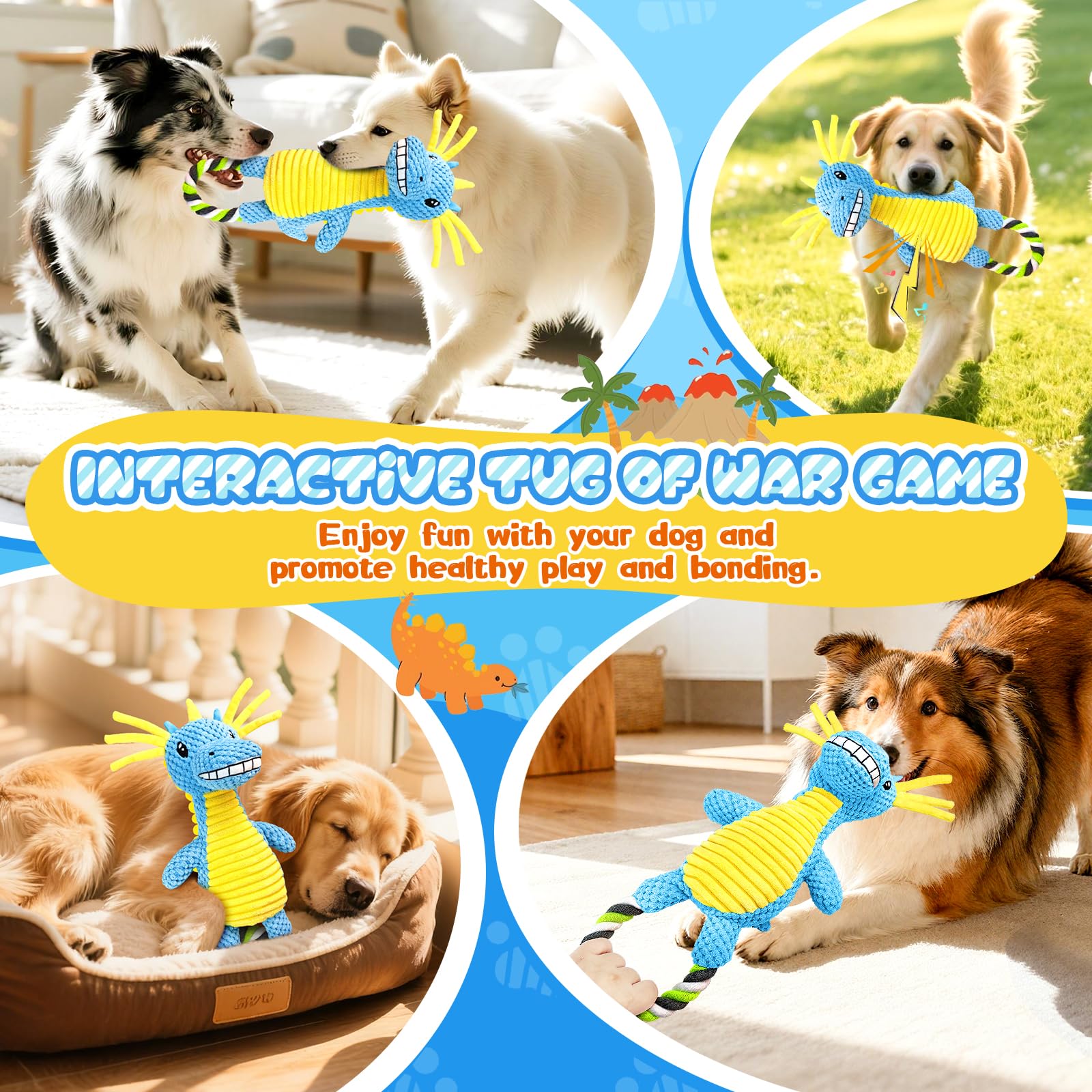 Squeaky Dog Toys for Large Dogs- Tough Squeaky Dog Toys to Keep Them Busy- Durable Plush Stuffed Chew Toy for Boredom, Tug of-War, for Small Medium Large Dogs