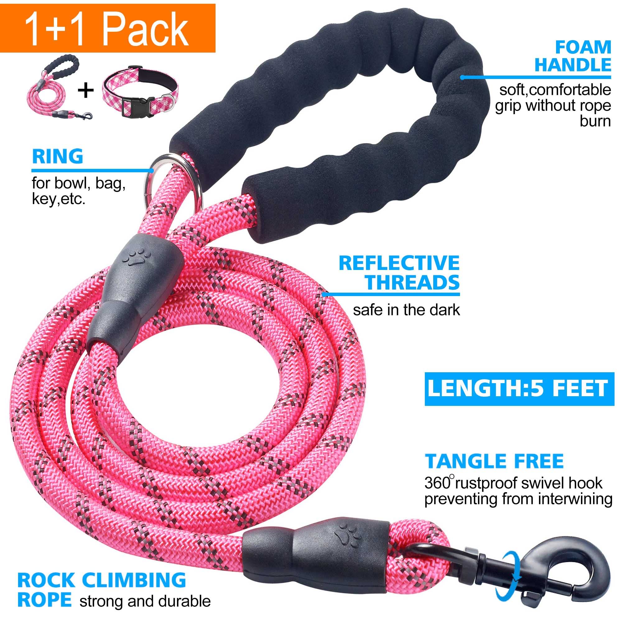 Reflective Dog Collar Padded with Soft Neoprene Breathable Adjustable Nylon Dog Collars for Small Medium Large Dogs (Medium (Pack of 1), Vivid Blue Collar+Leash)