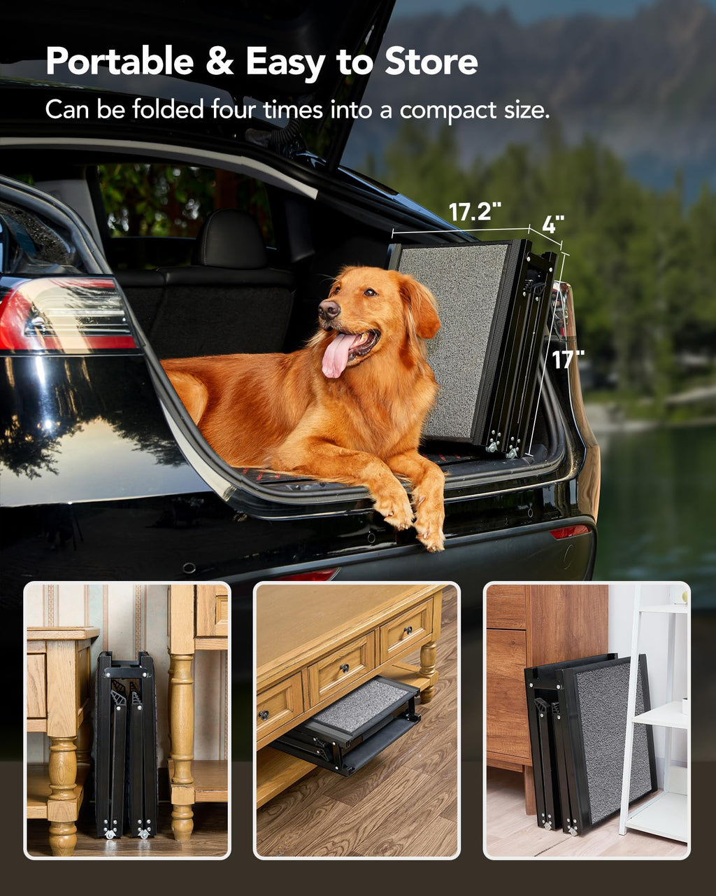 Dog Ramp for Car 63" Long & 17" Wide Portable Dog Ramps for Large Dogs with Non-Slip Rug Surface Dog Car Ramp for SUV Car & Truck, Folding Dog Ramp Up to 250LBS