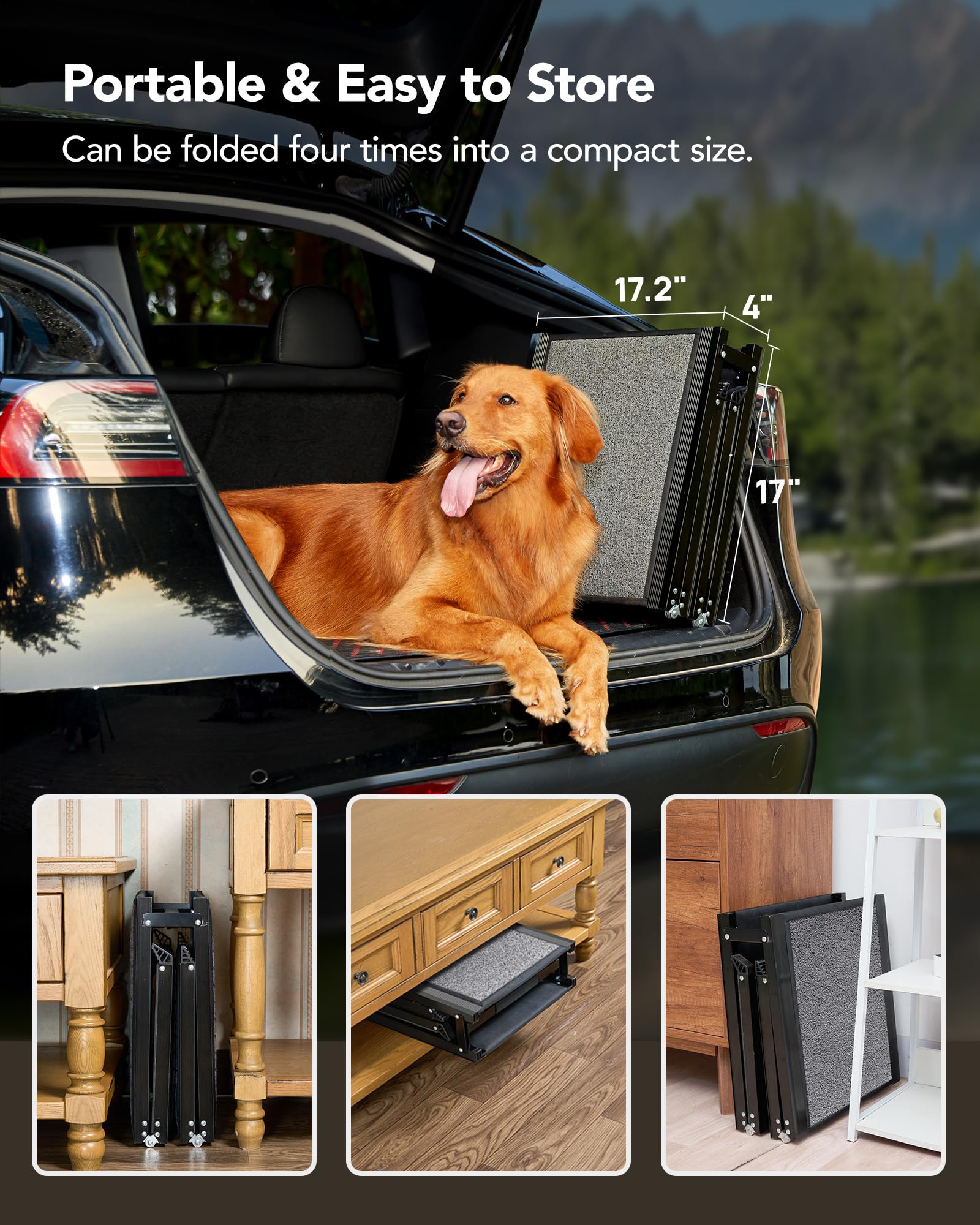 Dog Ramp for Car 63" Long & 17" Wide Portable Dog Ramps for Large Dogs with Non-Slip Rug Surface Dog Car Ramp for SUV Car & Truck, Folding Dog Ramp Up to 250LBS