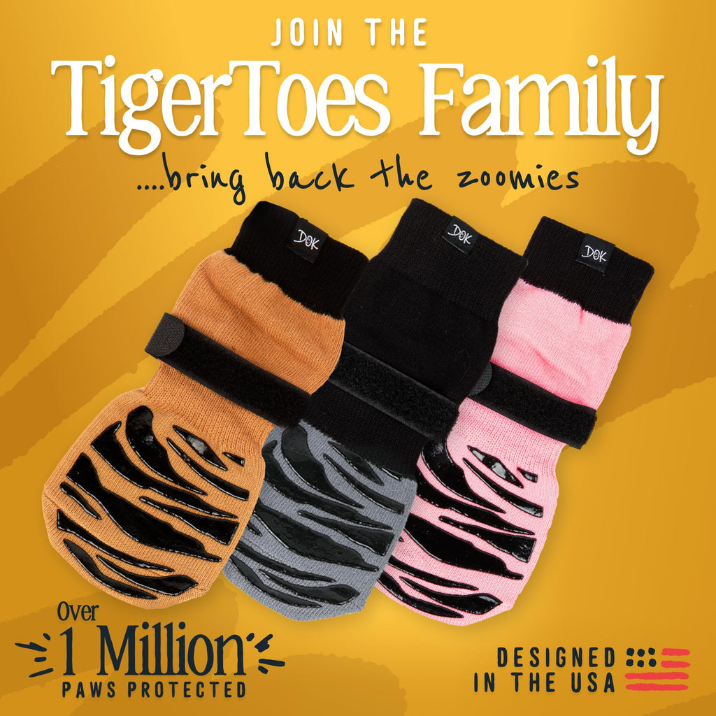 TigerToes Premium Non-Slip Dog Socks for Hardwood Floors - Extra-Thick Grip That Works Even When Twisted - Prevents Licking, Slipping, and Great for Dog Paw Protection