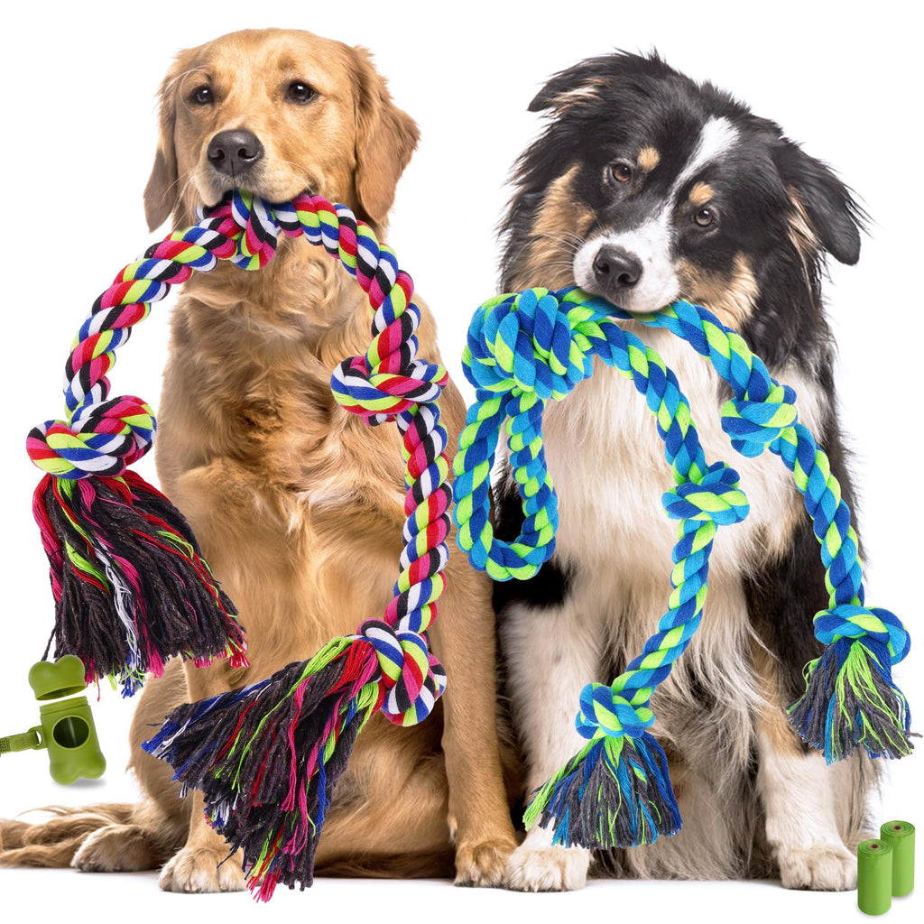 Tough Dog Rope Toys for Aggressive Chewers, Tough Tug of War Dog Toys for Large, Medium & Small Dogs – 5 Pack Including 2 Ropes & 3 Supplies