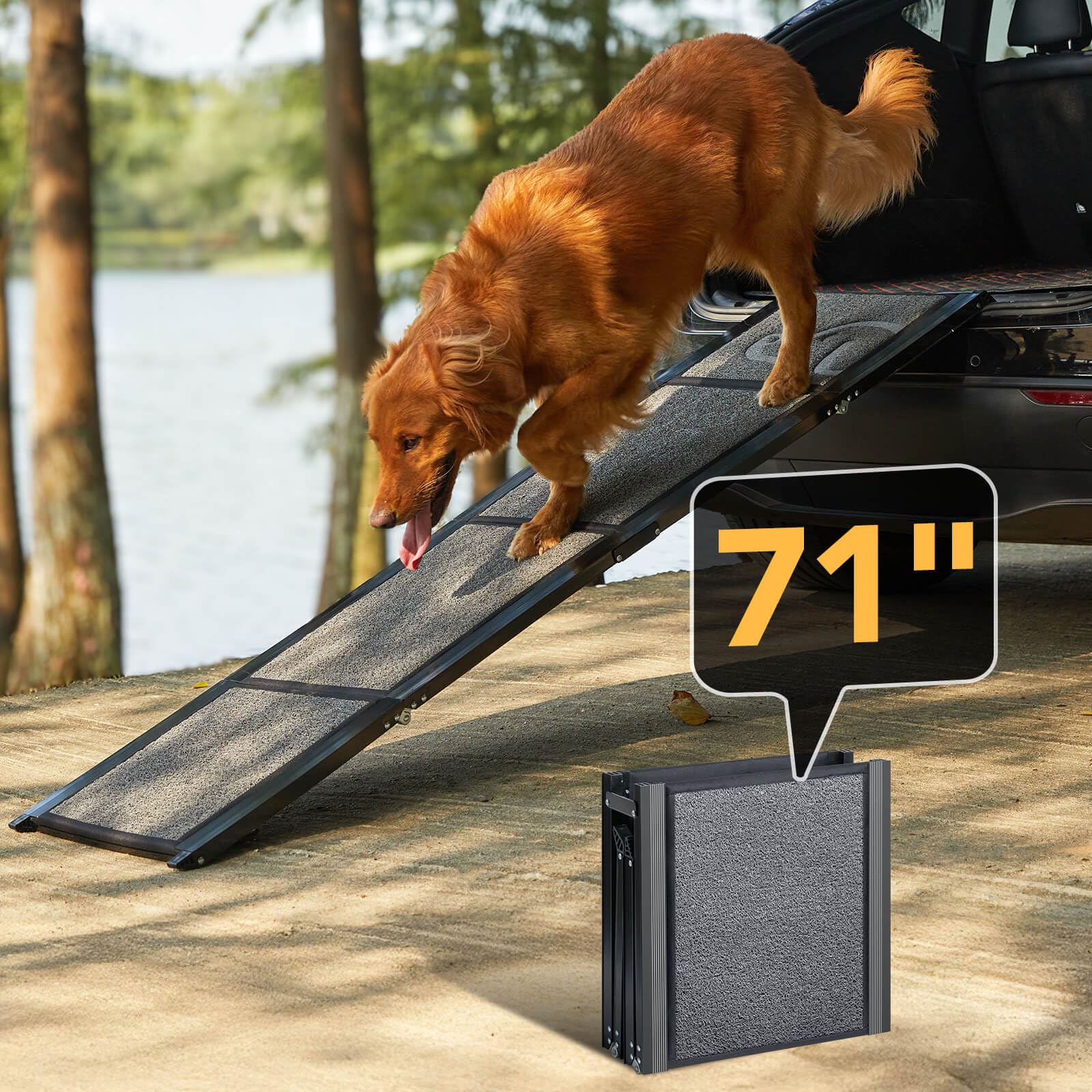 Dog Ramp for Car 63" Long & 17" Wide Portable Dog Ramps for Large Dogs with Non-Slip Rug Surface Dog Car Ramp for SUV Car & Truck, Folding Dog Ramp Up to 250LBS