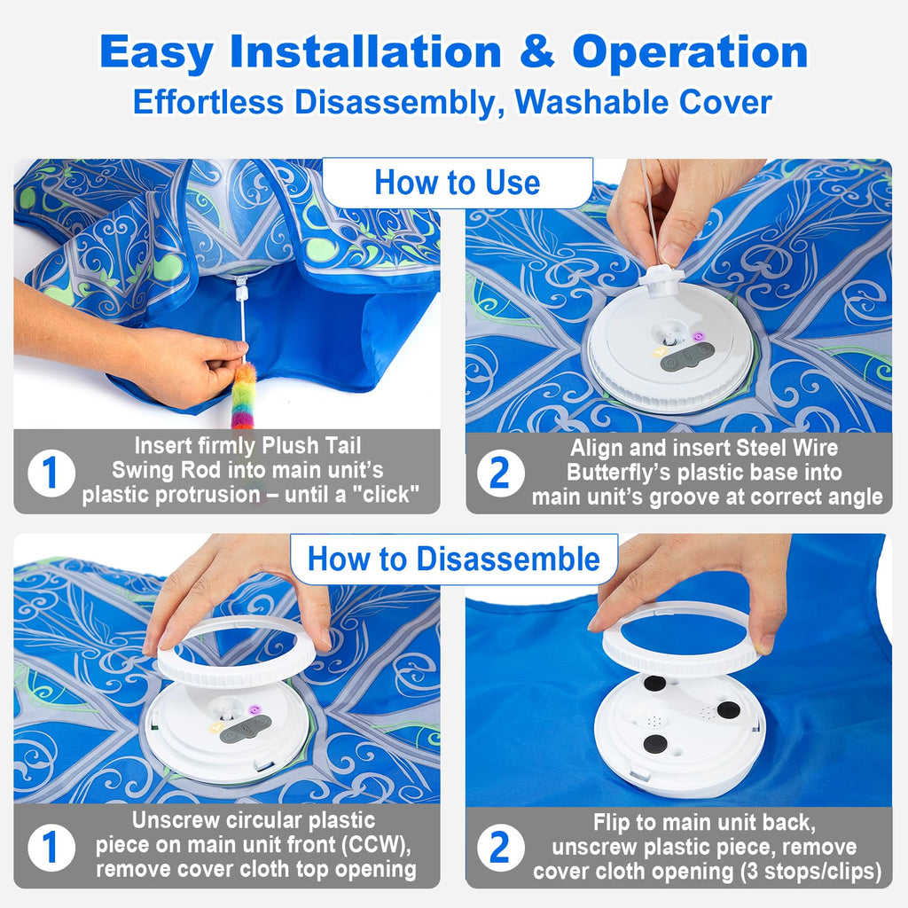 Interactive Cat Toys for Indoor Cats,[Newly Upgraded] Long Battery Life Rechargeable Touch Activated Hide and Seek Kitten Toys for Bored Indoor Adult Cats with Fluttering