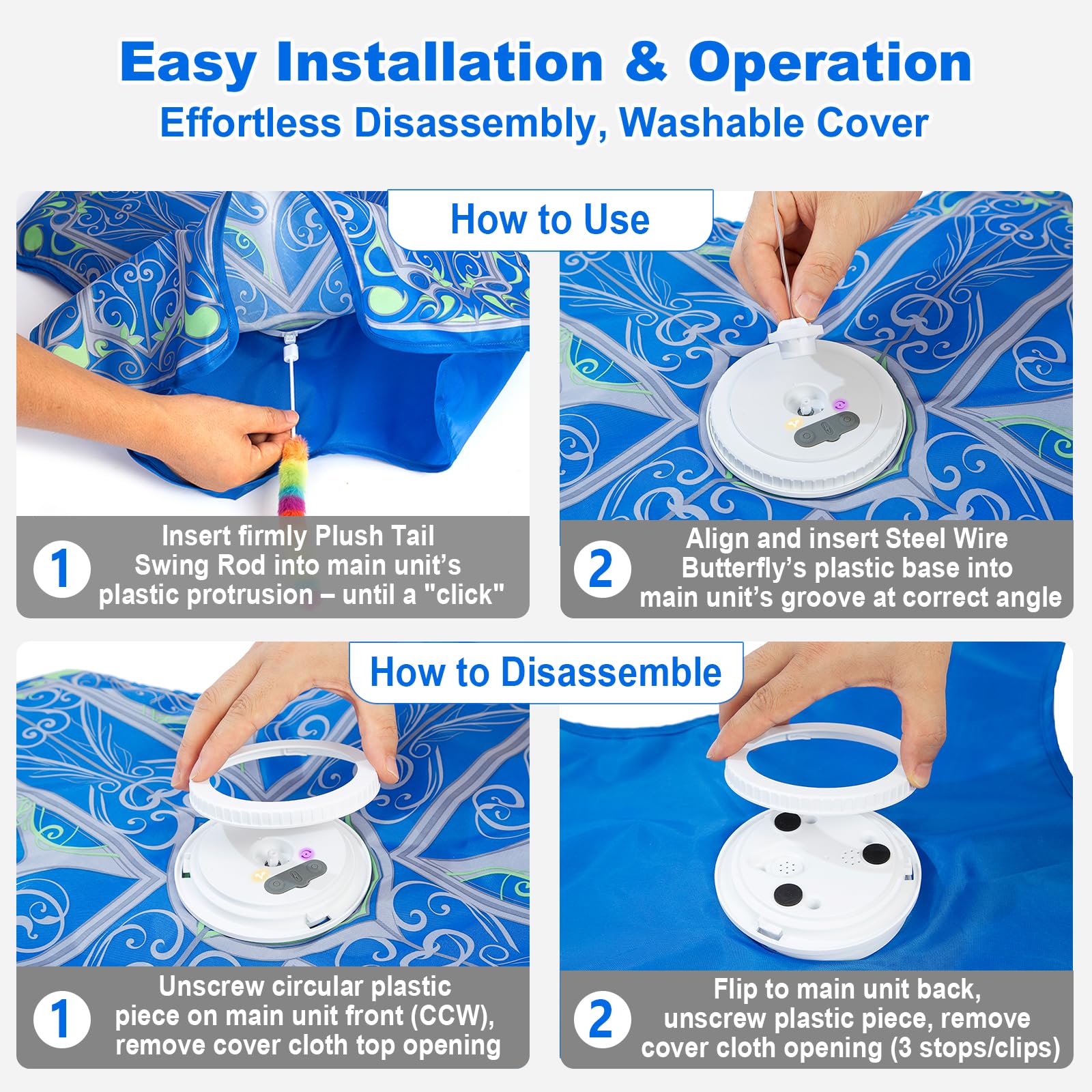 Interactive Cat Toys for Indoor Cats,[Newly Upgraded] Long Battery Life Rechargeable Touch Activated Hide and Seek Kitten Toys for Bored Indoor Adult Cats with Fluttering