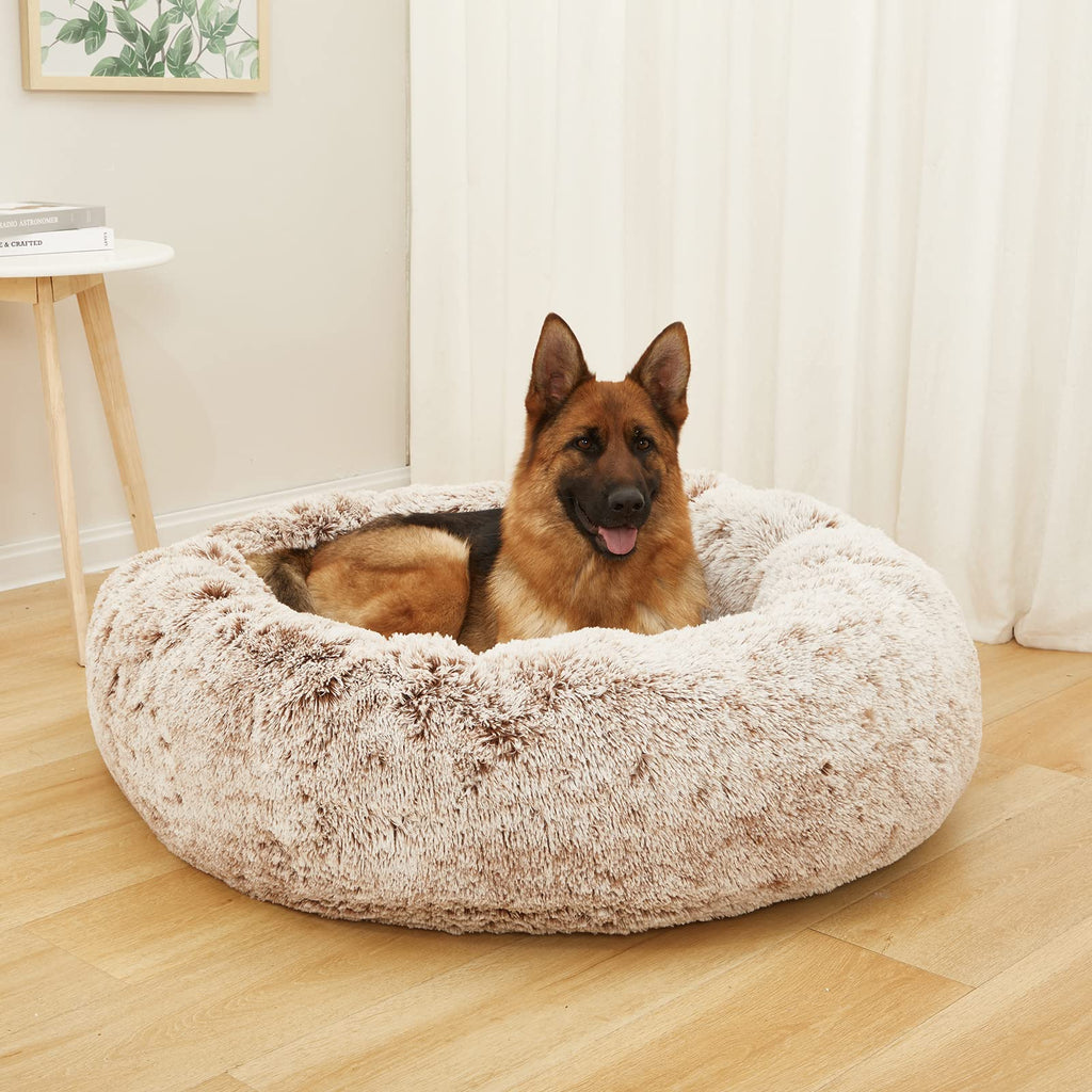 Calming Donut Dog Bed for Extra Large Dogs, Round Plush Bed with Non-Slip Bottom