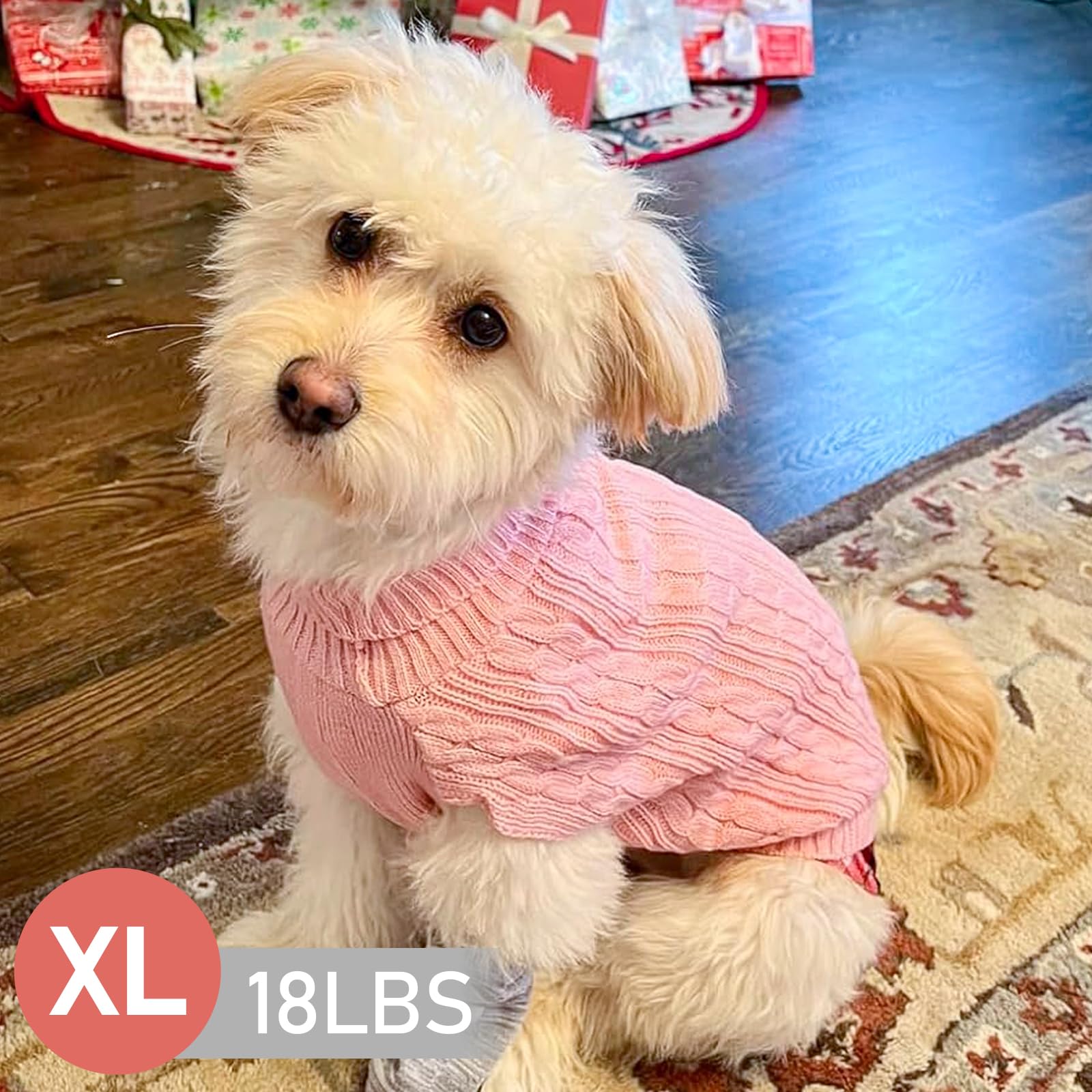 Premium Dog Sweater Soft Pullover Dog Sweaters for Small Dogs Male Stretchy Knitwear Cat Clothes Warm Turtleneck Small Dogs Sweater with Gingham Patchwork Comfy Pet Coat for Fall Winter Cold Weather