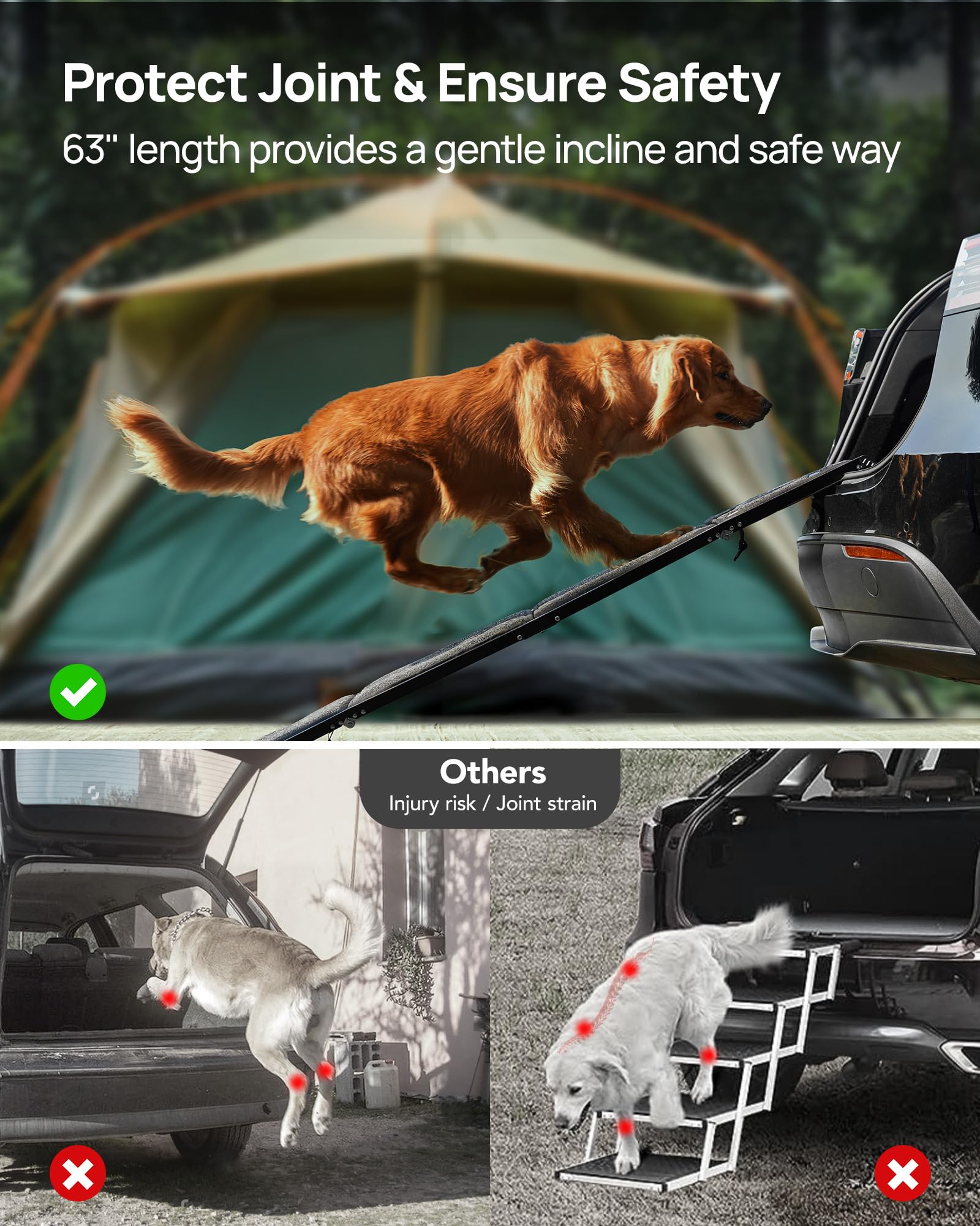 Dog Ramp for Car 63" Long & 17" Wide Portable Dog Ramps for Large Dogs with Non-Slip Rug Surface Dog Car Ramp for SUV Car & Truck, Folding Dog Ramp Up to 250LBS