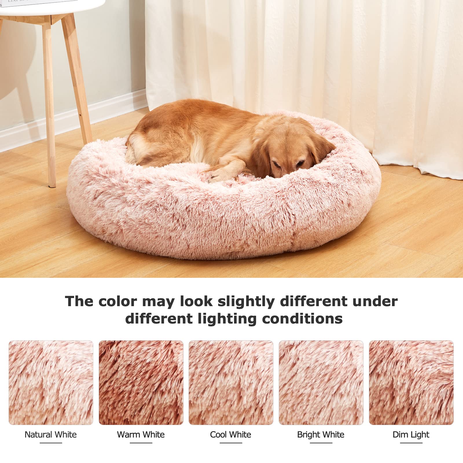 Calming Donut Dog Bed for Extra Large Dogs, Round Plush Bed with Non-Slip Bottom