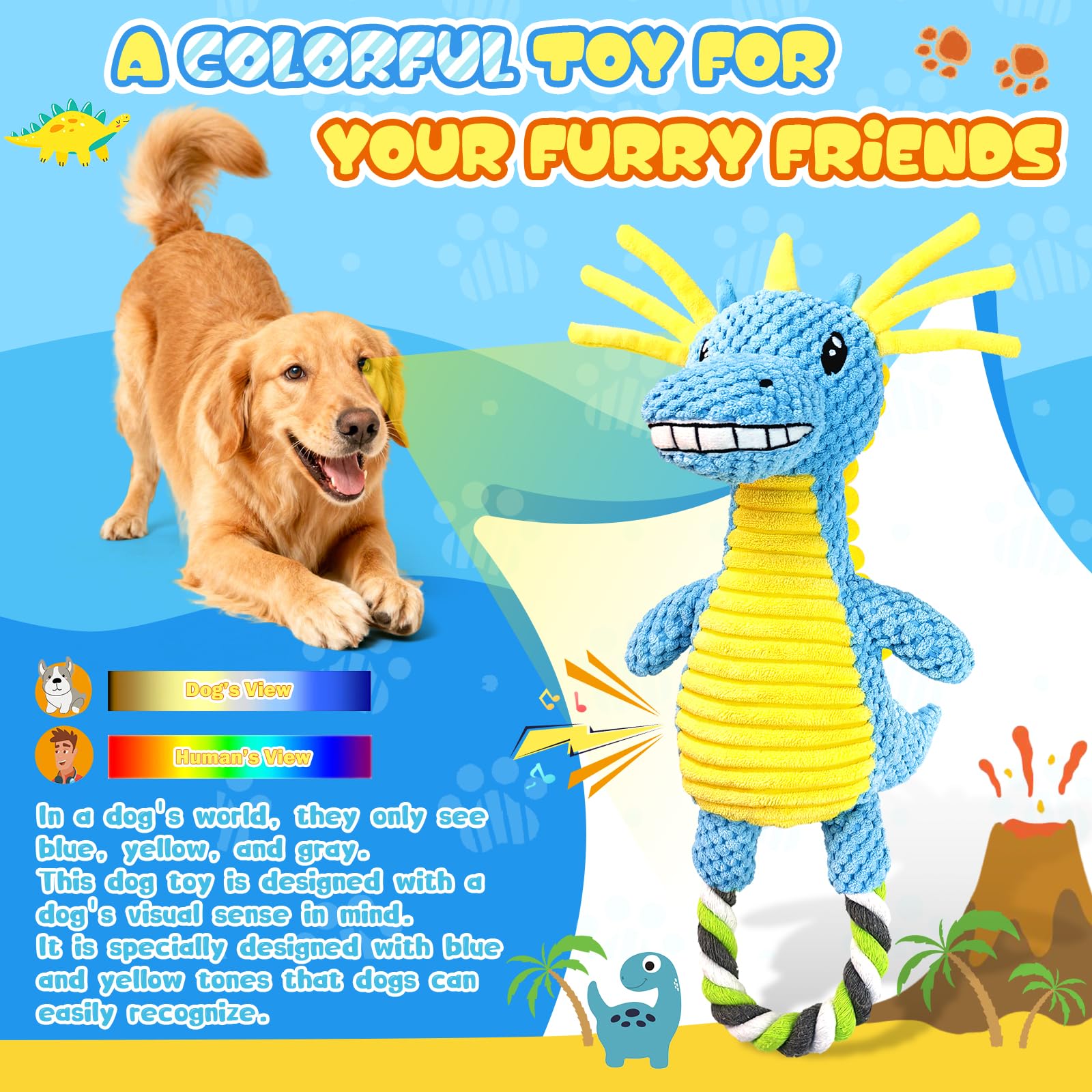 Squeaky Dog Toys for Large Dogs- Tough Squeaky Dog Toys to Keep Them Busy- Durable Plush Stuffed Chew Toy for Boredom, Tug of-War, for Small Medium Large Dogs