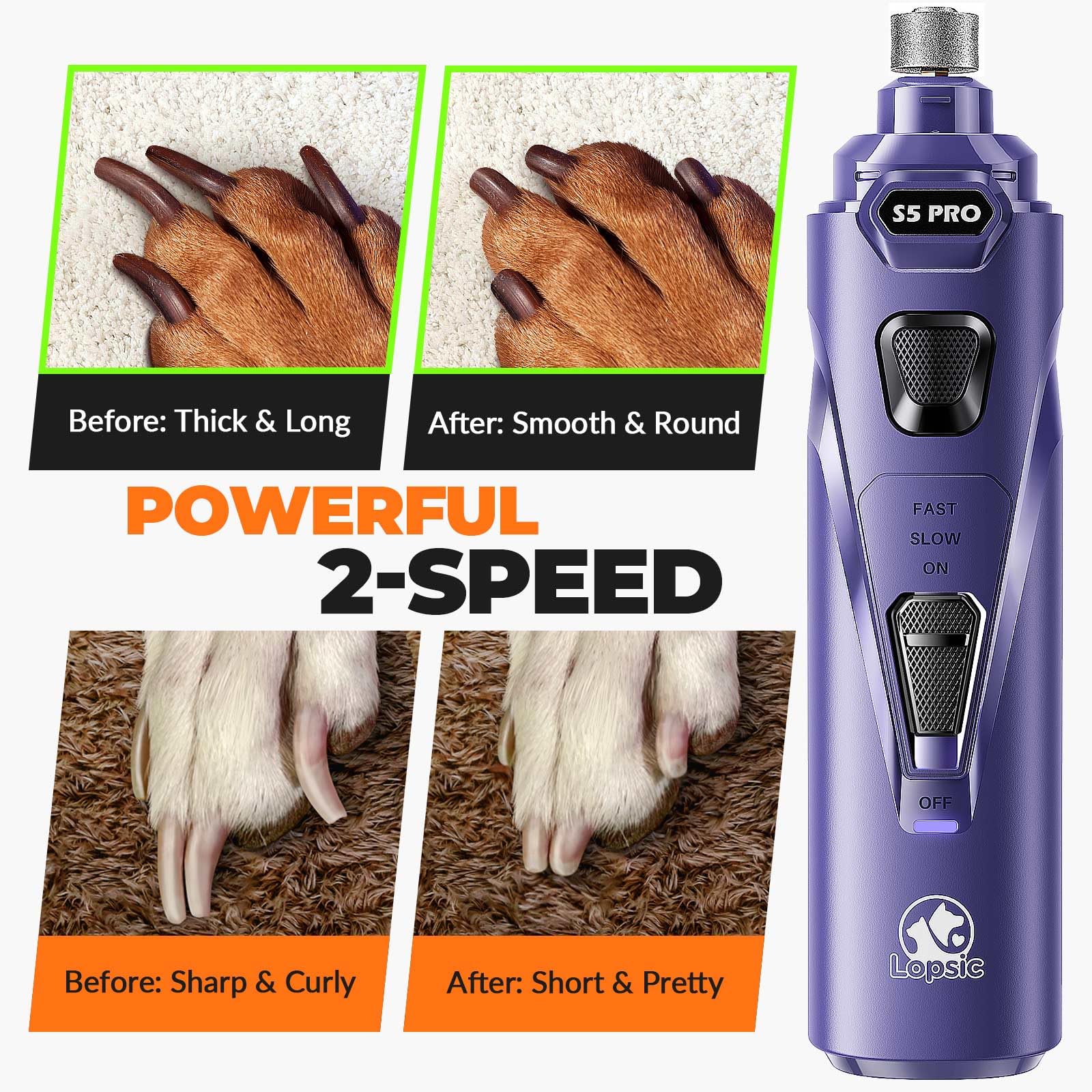 Dog Nail Grinder with 2 LED Lights Powerful 2 Speeds Super Quiet Dog Nail Trimmers with 3 Grinding Wheels Rechargeable Pet Dog Nail Clippers for Large Medium Puppy Dogs Dog Nail File Cat Nail Clipper