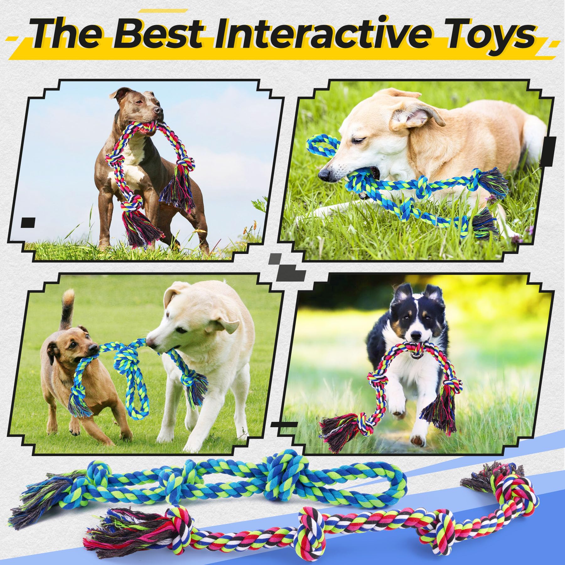 Tough Dog Rope Toys for Aggressive Chewers, Tough Tug of War Dog Toys for Large, Medium & Small Dogs – 5 Pack Including 2 Ropes & 3 Supplies