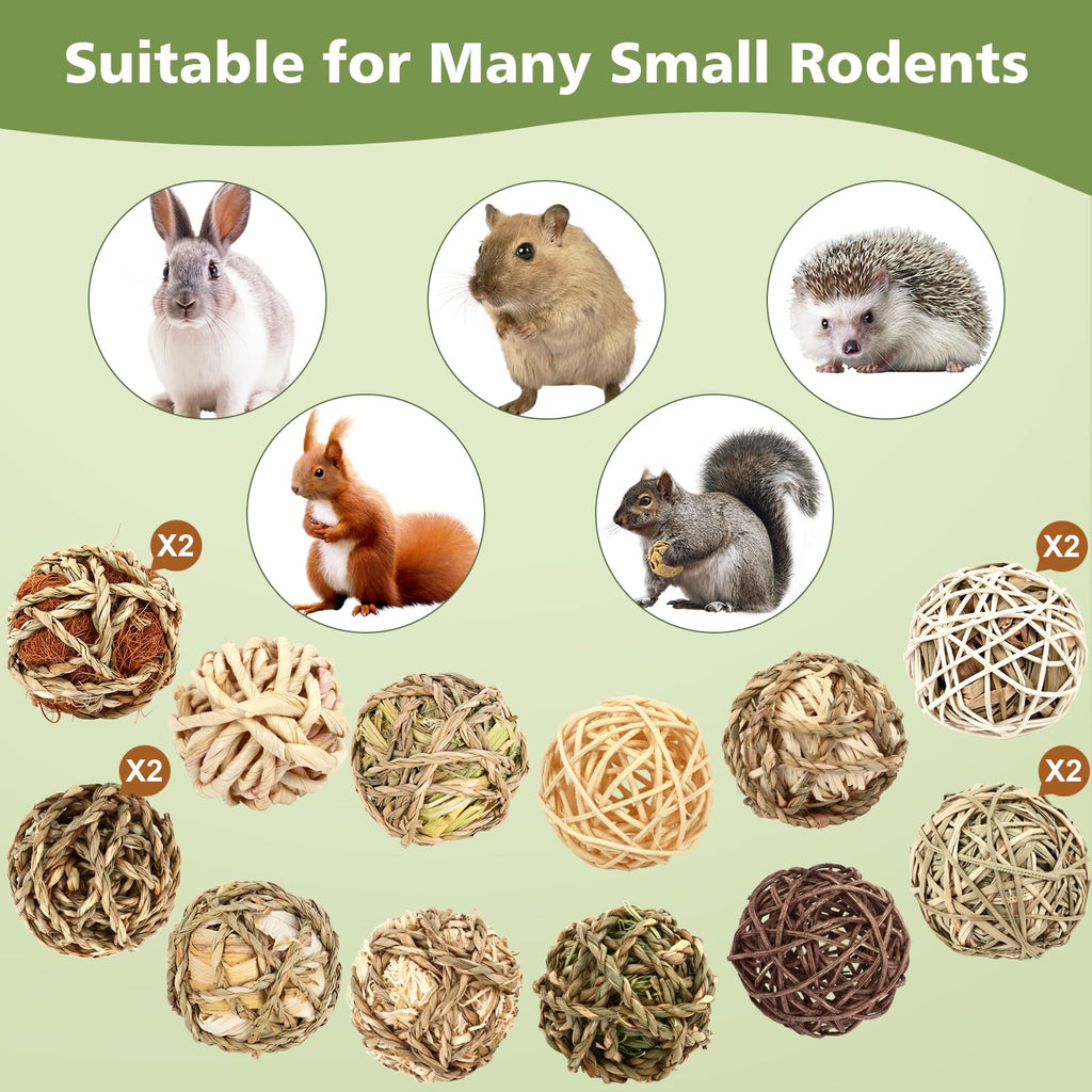 Bunny Chew Grass Balls, (8 Pcs) Rolling Chew Toys for Small Animals, Natural Chew Grass Toys and Bunny Treats for Rabbits, Guinea Pigs, Chinchillas, Hamsters, Mice Teeth Grinding