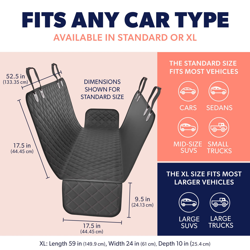 Standard Dog Car Hammock Back Seat Cover, Waterproof Backseat Cover Protector for Truck Bench Rear of Sedans or SUVs, Essential Pet Supplies Vacuum or Wipe Clean, Machine Washable