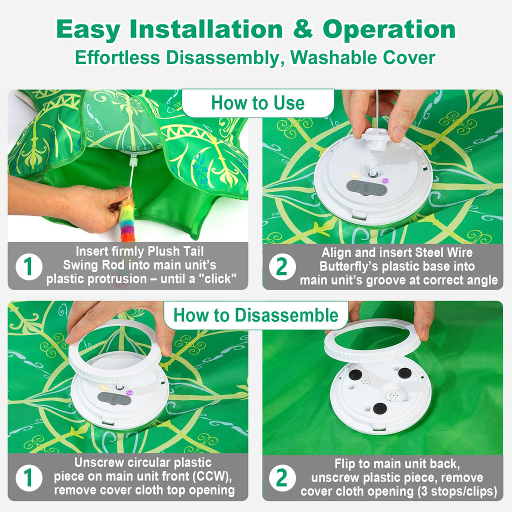 Interactive Cat Toys for Indoor Cats,[Newly Upgraded] Long Battery Life Rechargeable Touch Activated Hide and Seek Kitten Toys for Bored Indoor Adult Cats with Fluttering