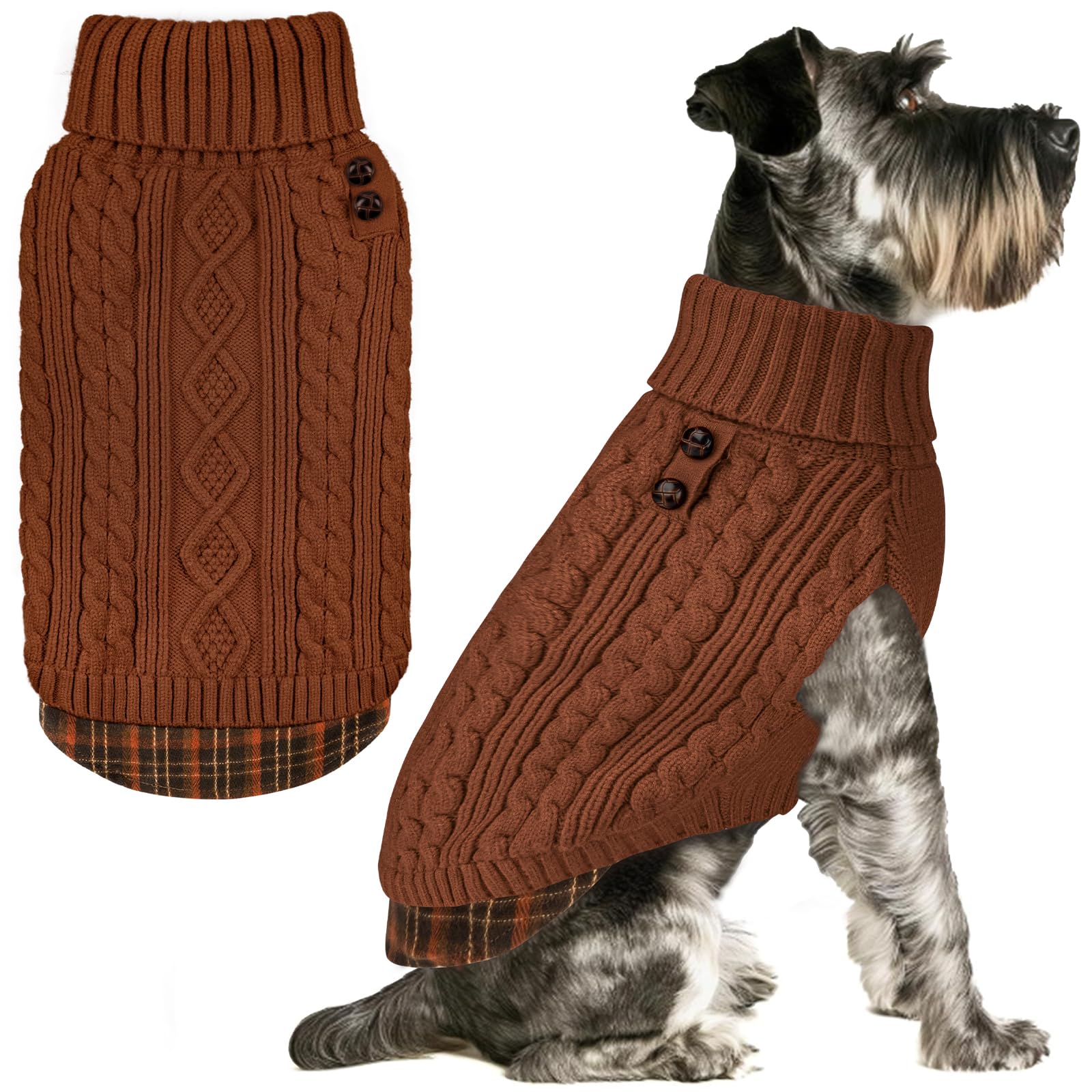 Premium Dog Sweater Soft Pullover Dog Sweaters for Small Dogs Male Stretchy Knitwear Cat Clothes Warm Turtleneck Small Dogs Sweater with Gingham Patchwork Comfy Pet Coat for Fall Winter Cold Weather