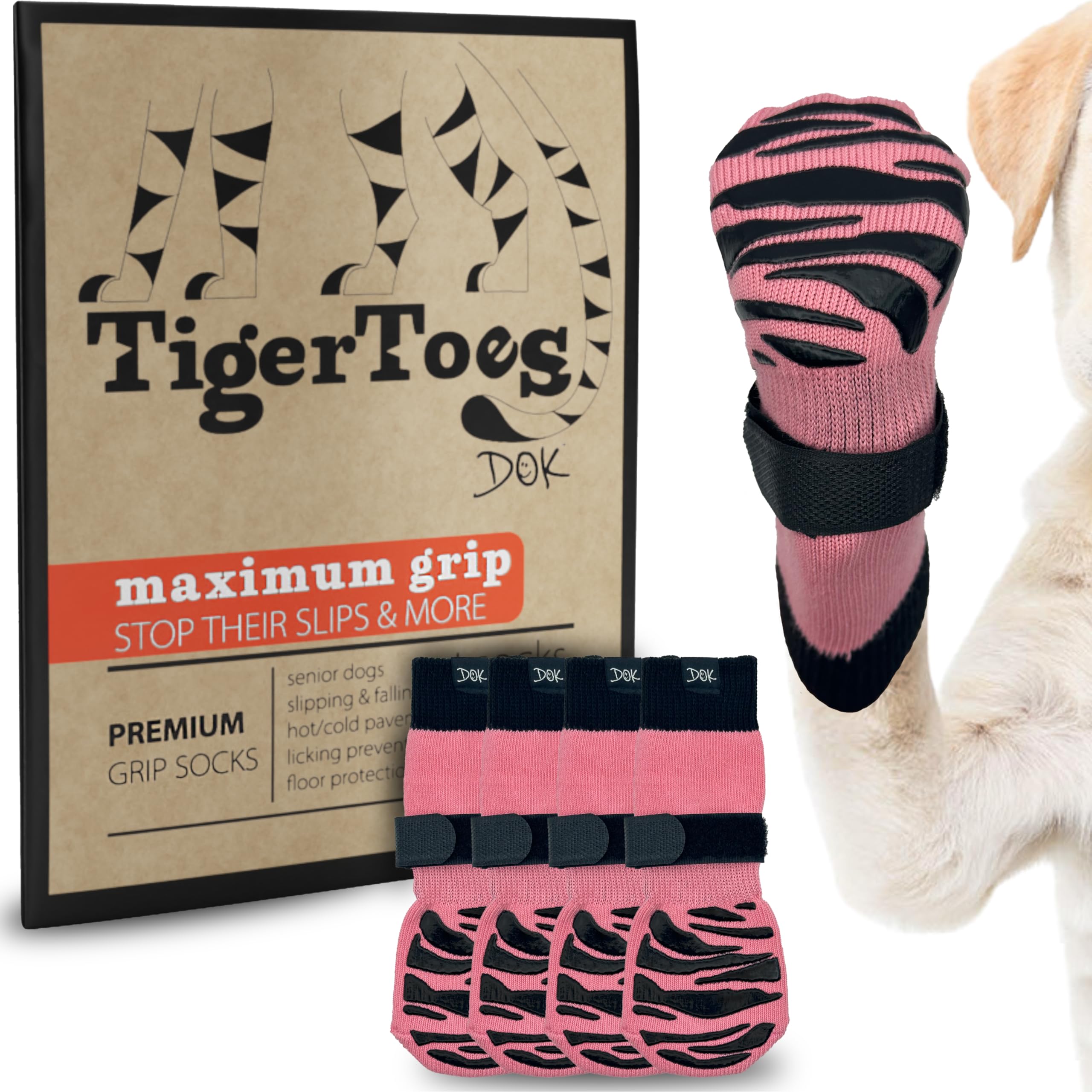 TigerToes Premium Non-Slip Dog Socks for Hardwood Floors - Extra-Thick Grip That Works Even When Twisted - Prevents Licking, Slipping, and Great for Dog Paw Protection