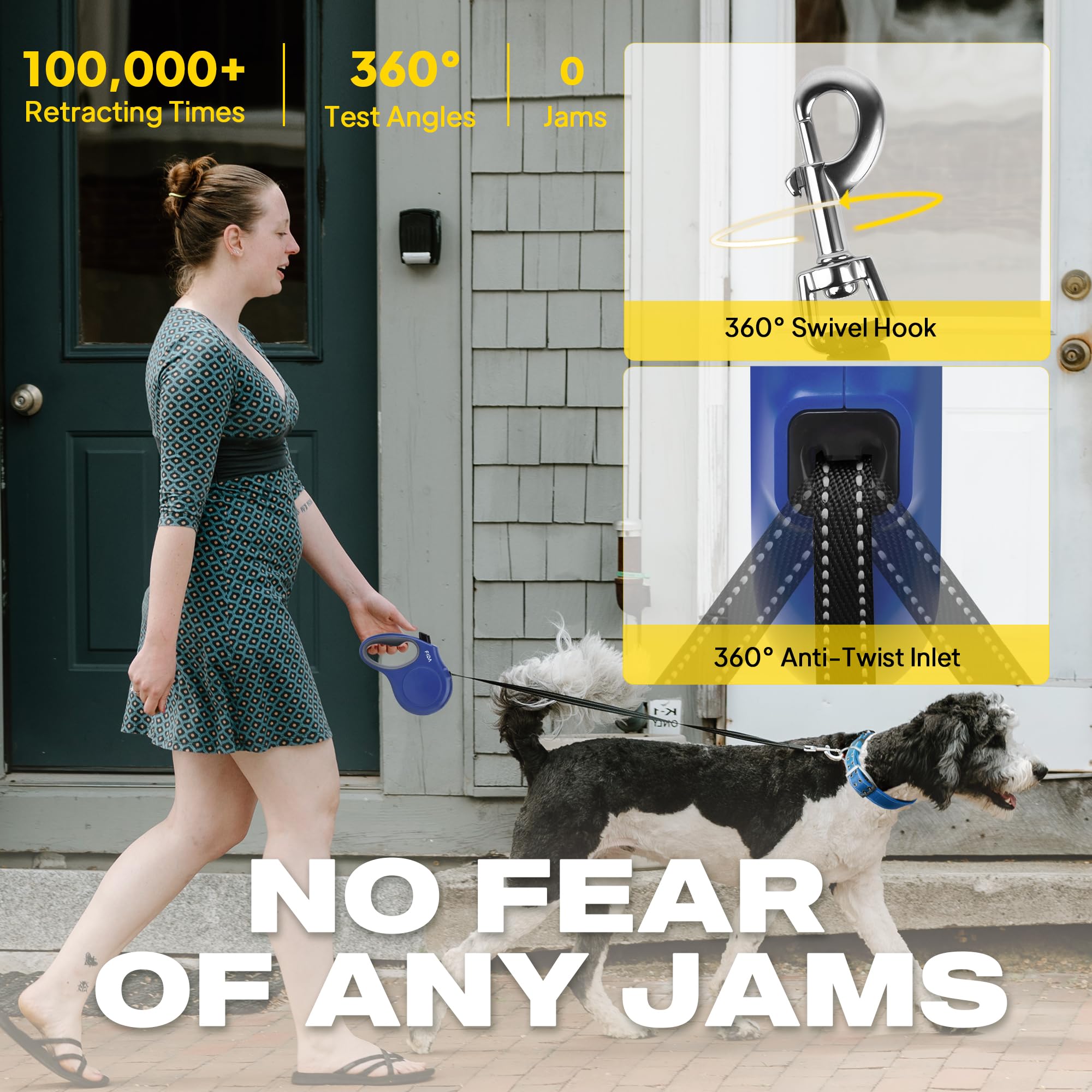 Retractable Dog Leash, 16 ft Dog Walking Leash for Small Dogs up to 26 lbs, 360° Tangle Free, Black