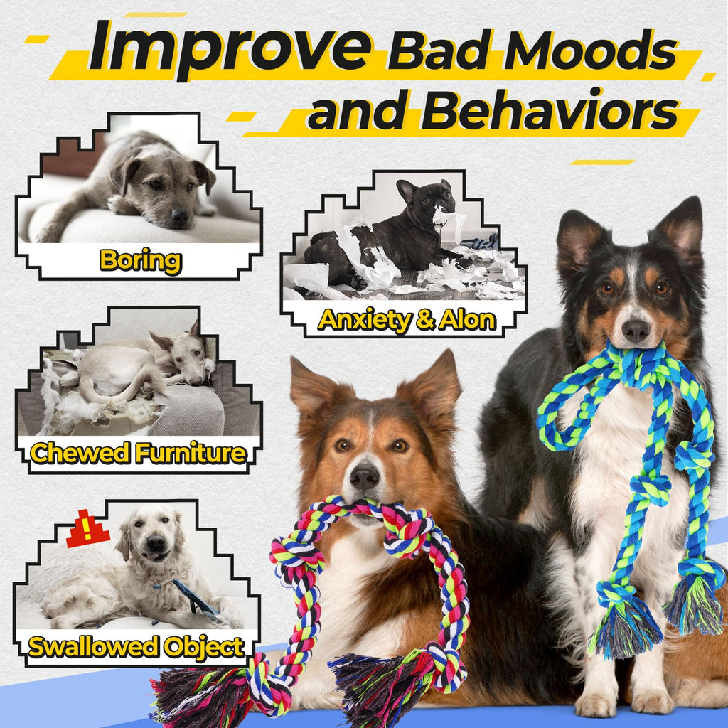 Tough Dog Rope Toys for Aggressive Chewers, Tough Tug of War Dog Toys for Large, Medium & Small Dogs – 5 Pack Including 2 Ropes & 3 Supplies