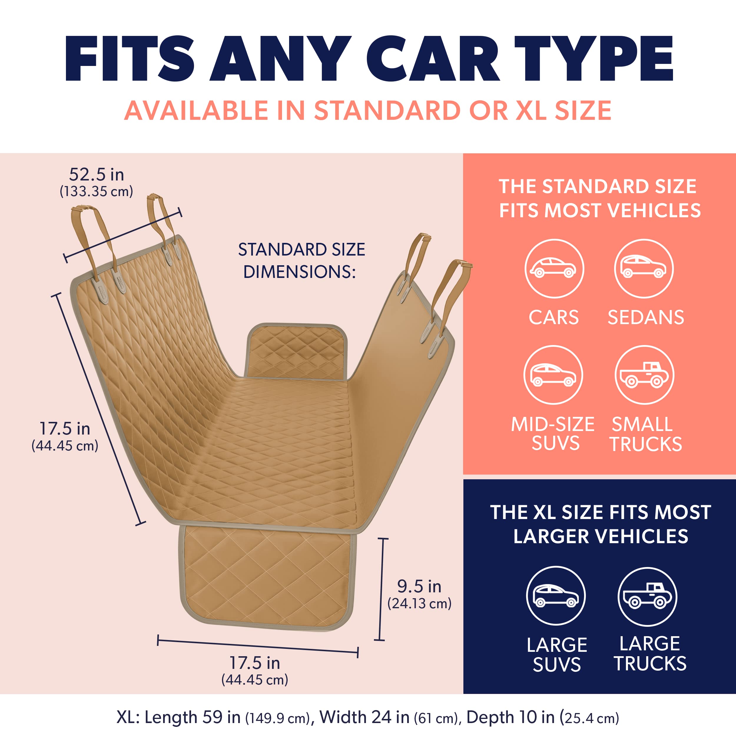 Standard Dog Car Hammock Back Seat Cover, Waterproof Backseat Cover Protector for Truck Bench Rear of Sedans or SUVs, Essential Pet Supplies Vacuum or Wipe Clean, Machine Washable