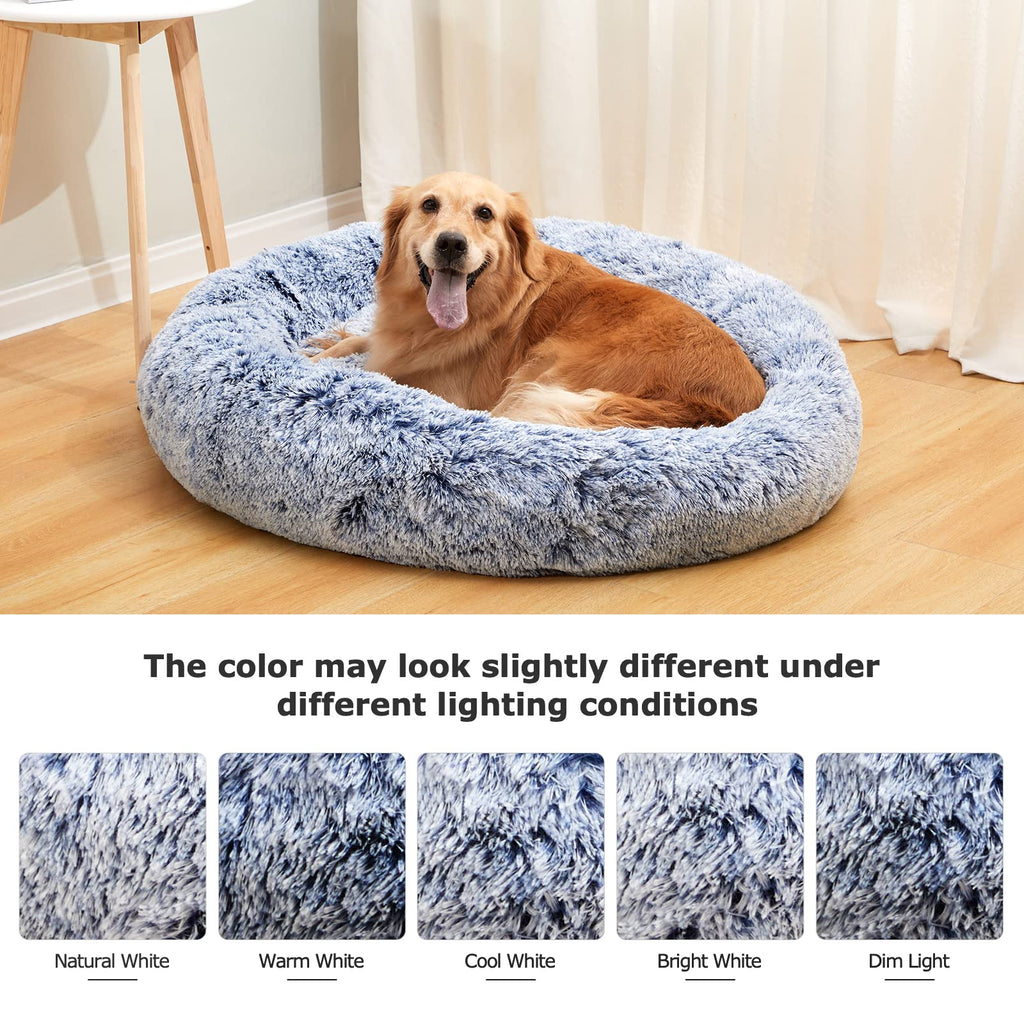 Calming Donut Dog Bed for Extra Large Dogs, Round Plush Bed with Non-Slip Bottom