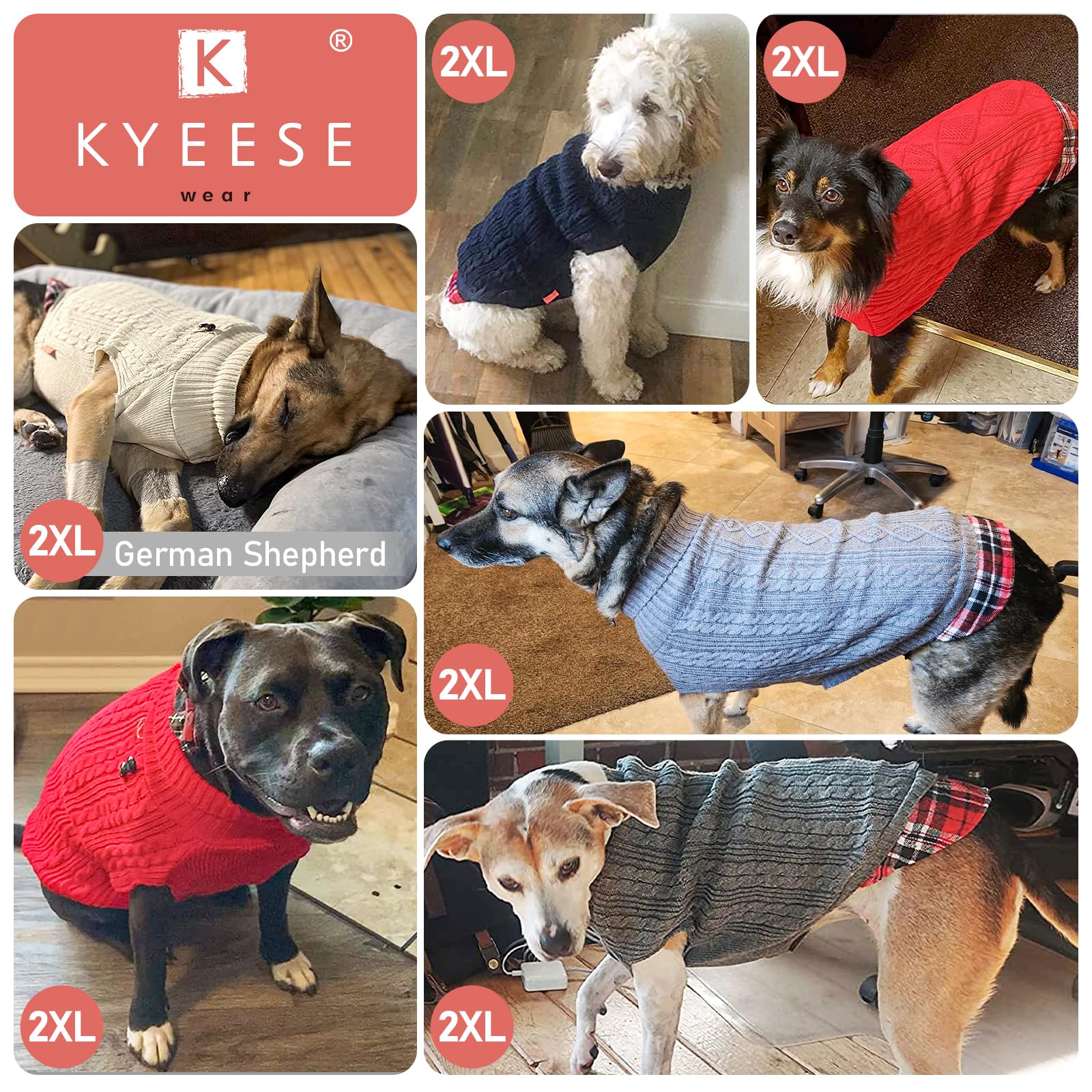 Premium Dog Sweater Soft Pullover Dog Sweaters for Small Dogs Male Stretchy Knitwear Cat Clothes Warm Turtleneck Small Dogs Sweater with Gingham Patchwork Comfy Pet Coat for Fall Winter Cold Weather