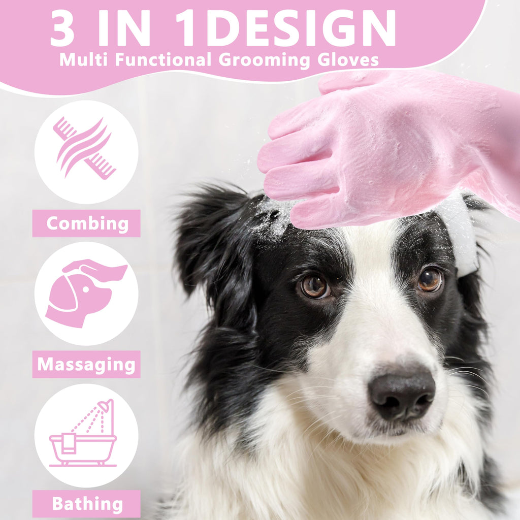 Pet Grooming Gloves—Heat Resistant Dog Washing Gloves with High-Density Teeth, Dog Bath Scrubber with Enhanced Five Finger Design, Silicone Gloves for Dogs and Cats Bathing, Massage (Blue)
