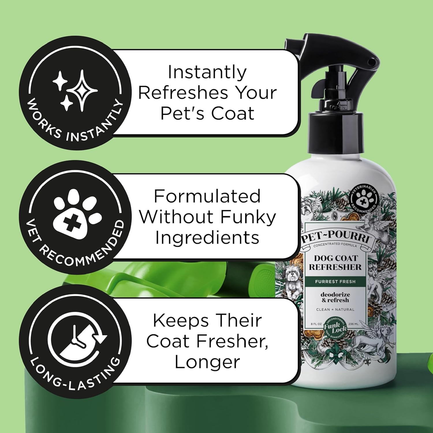 Poo-Pourri Furrest Fresh Dog Deodorizing Spray, 8 Fl Oz Grooming Perfume for Dog Coat, Pet Odor Neutralizer with Essential Oils, Vet Recommended, Paraben & Sulfate-Free Fir, Amber, & Cedarwood Scent