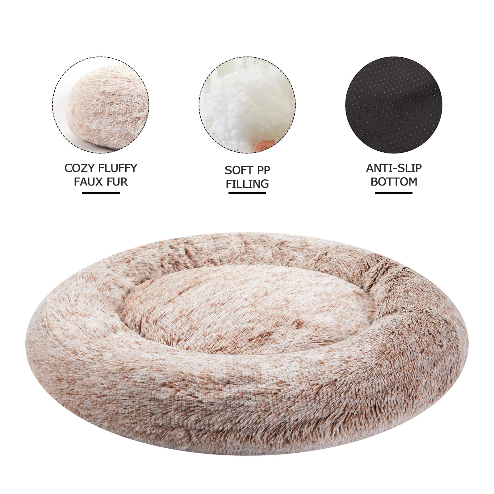 Calming Donut Dog Bed for Extra Large Dogs, Round Plush Bed with Non-Slip Bottom