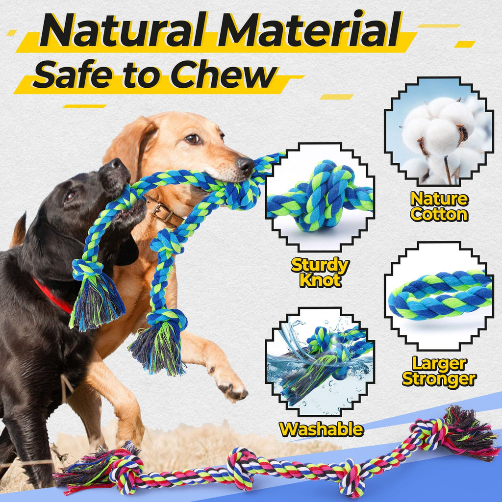 Tough Dog Rope Toys for Aggressive Chewers, Tough Tug of War Dog Toys for Large, Medium & Small Dogs – 5 Pack Including 2 Ropes & 3 Supplies