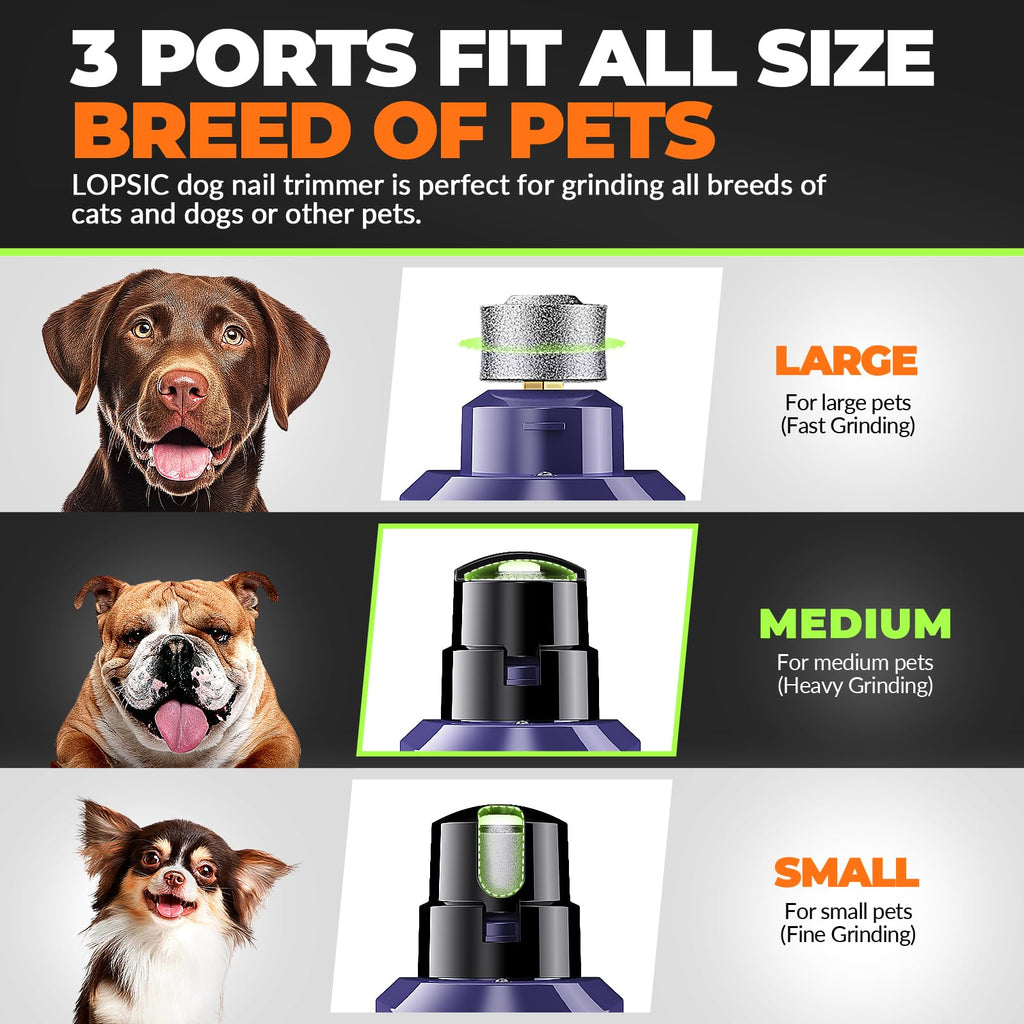 Dog Nail Grinder with 2 LED Lights Powerful 2 Speeds Super Quiet Dog Nail Trimmers with 3 Grinding Wheels Rechargeable Pet Dog Nail Clippers for Large Medium Puppy Dogs Dog Nail File Cat Nail Clipper