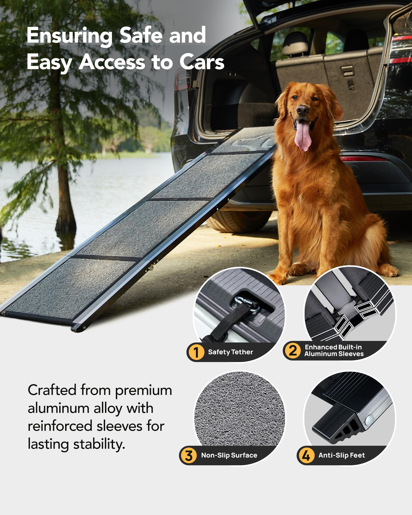 Dog Ramp for Car 63" Long & 17" Wide Portable Dog Ramps for Large Dogs with Non-Slip Rug Surface Dog Car Ramp for SUV Car & Truck, Folding Dog Ramp Up to 250LBS