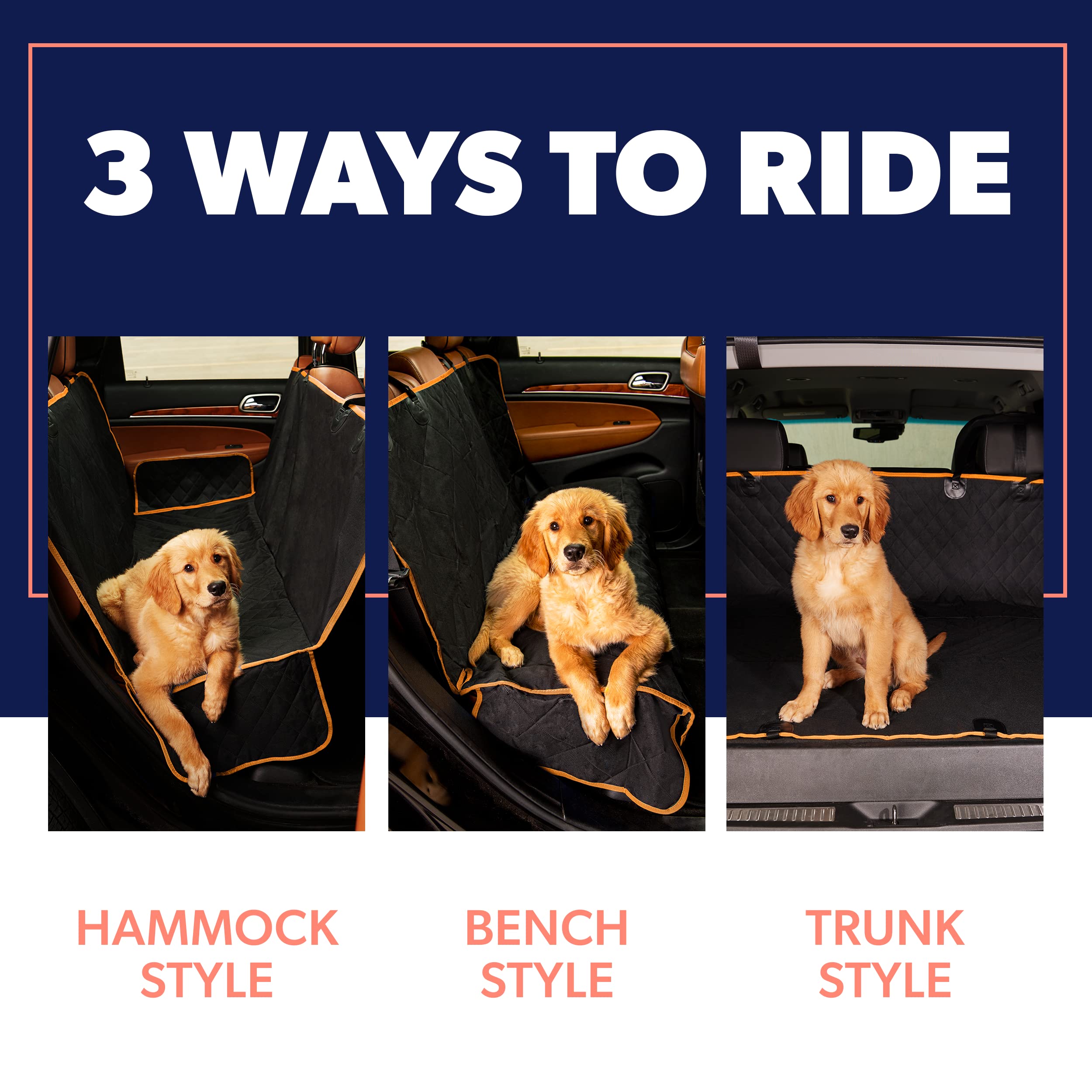 Standard Dog Car Hammock Back Seat Cover, Waterproof Backseat Cover Protector for Truck Bench Rear of Sedans or SUVs, Essential Pet Supplies Vacuum or Wipe Clean, Machine Washable